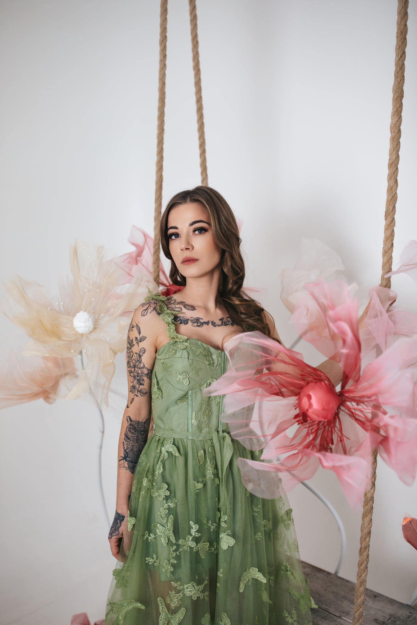 Green Tulle Dress With Butterflies