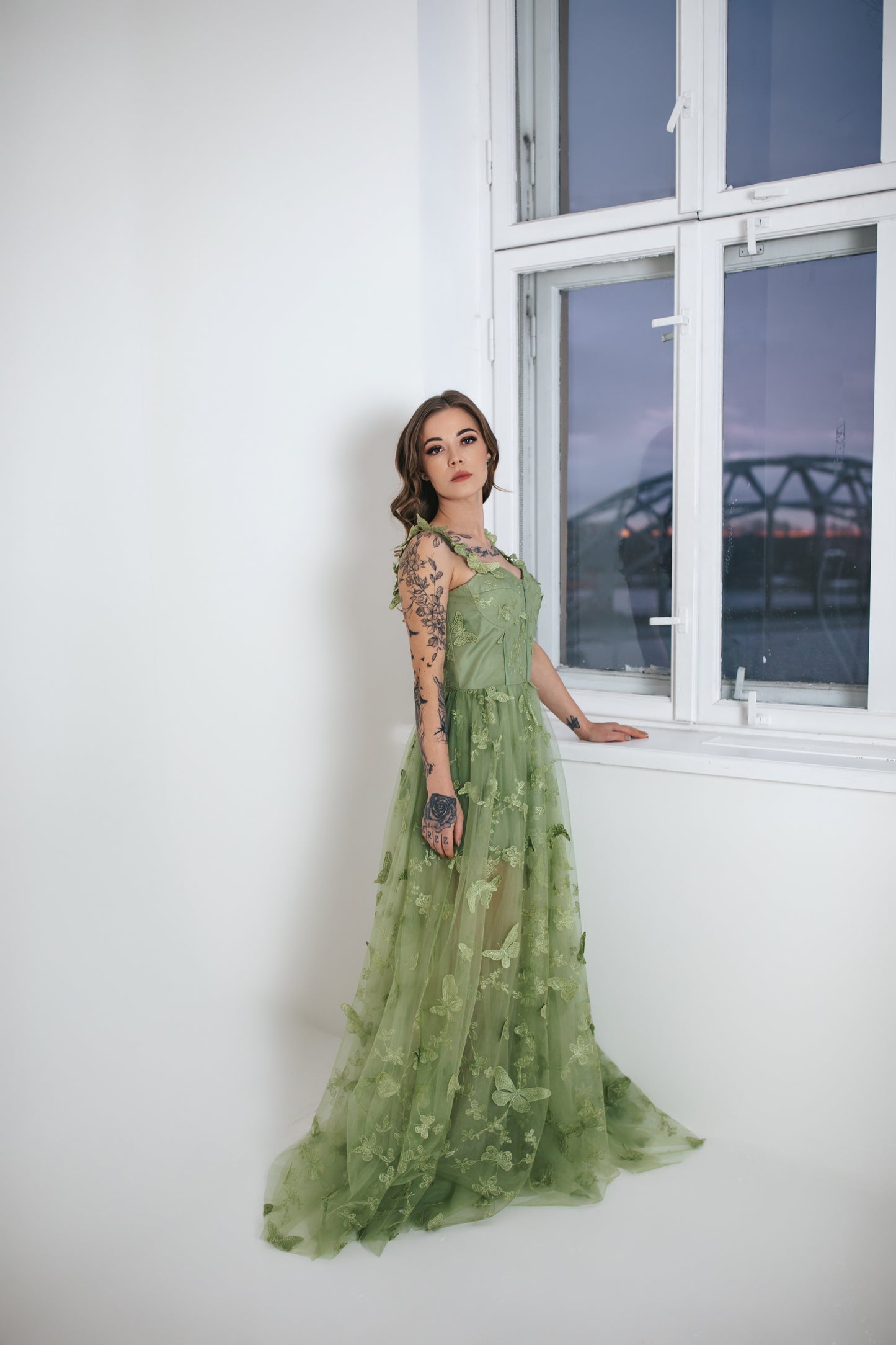 Green Tulle Dress With Butterflies