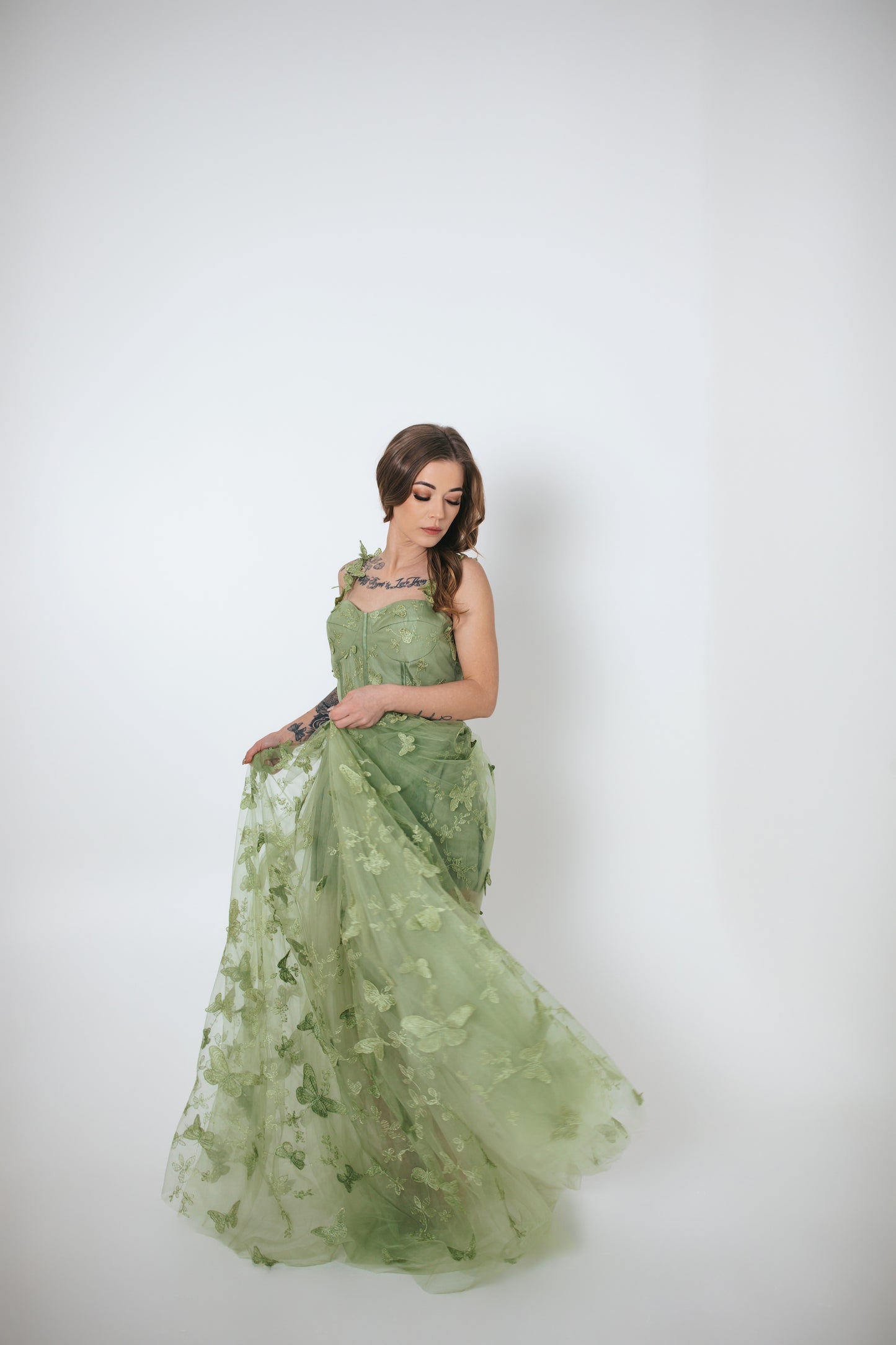 Green Tulle Dress With Butterflies