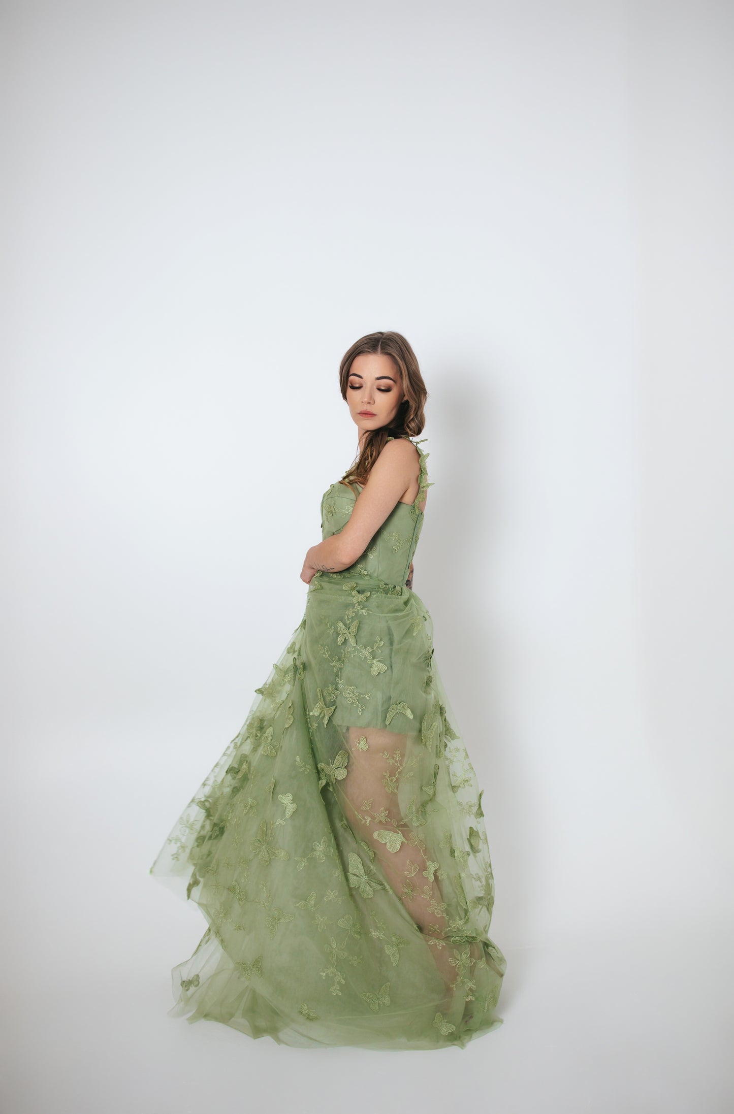 Green Tulle Dress With Butterflies