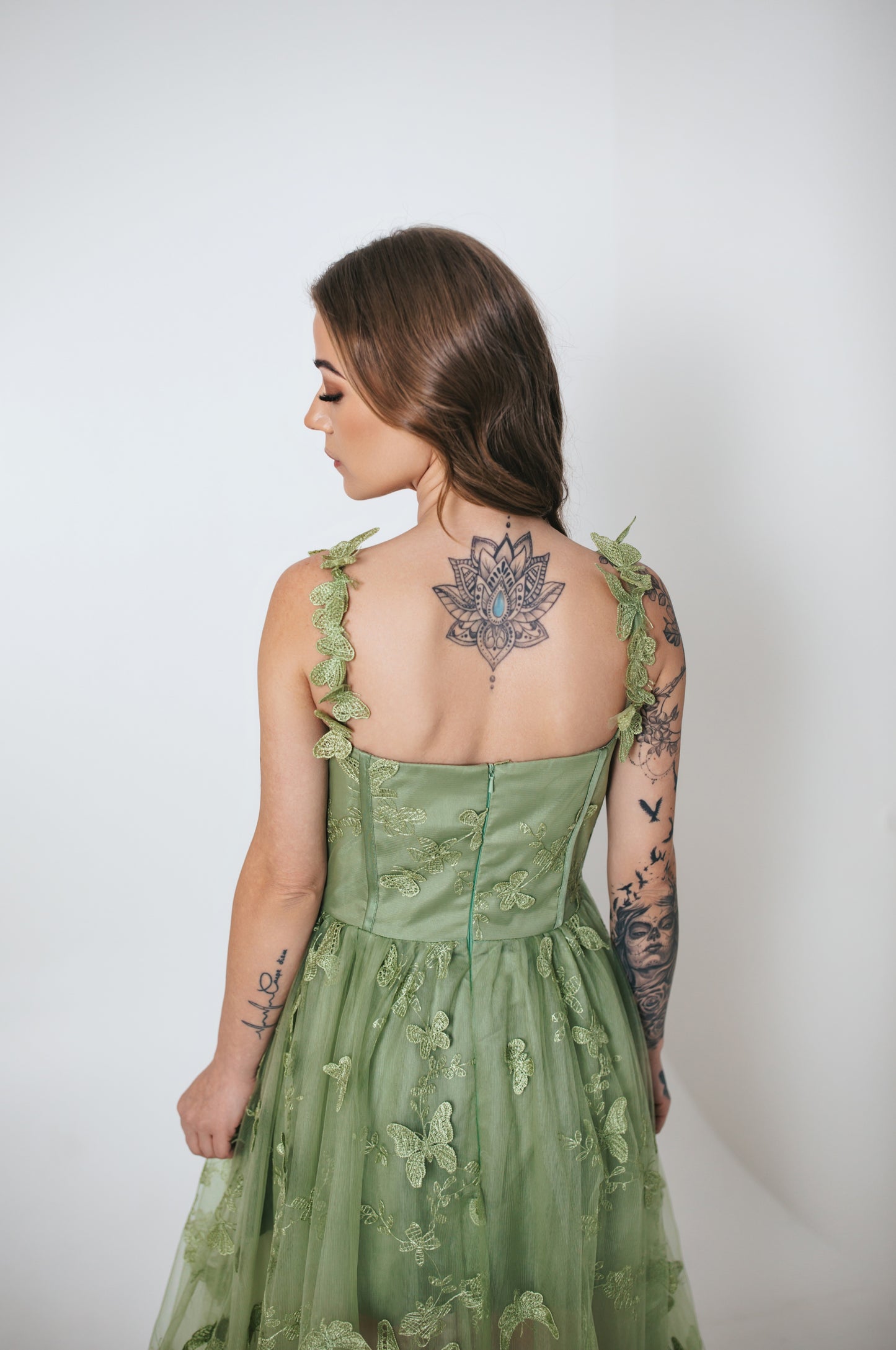 Green Tulle Dress With Butterflies