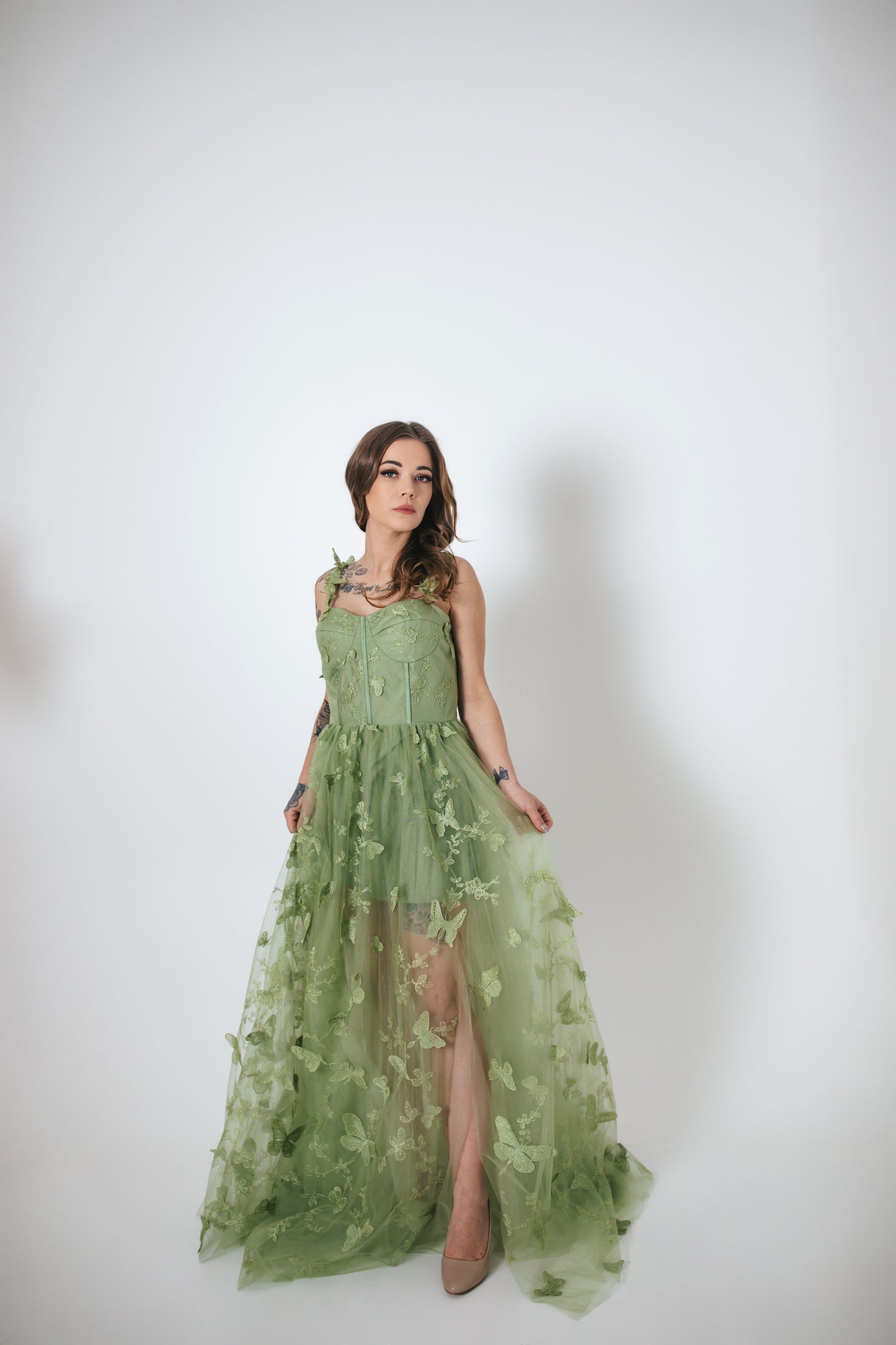 Green Tulle Dress With Butterflies