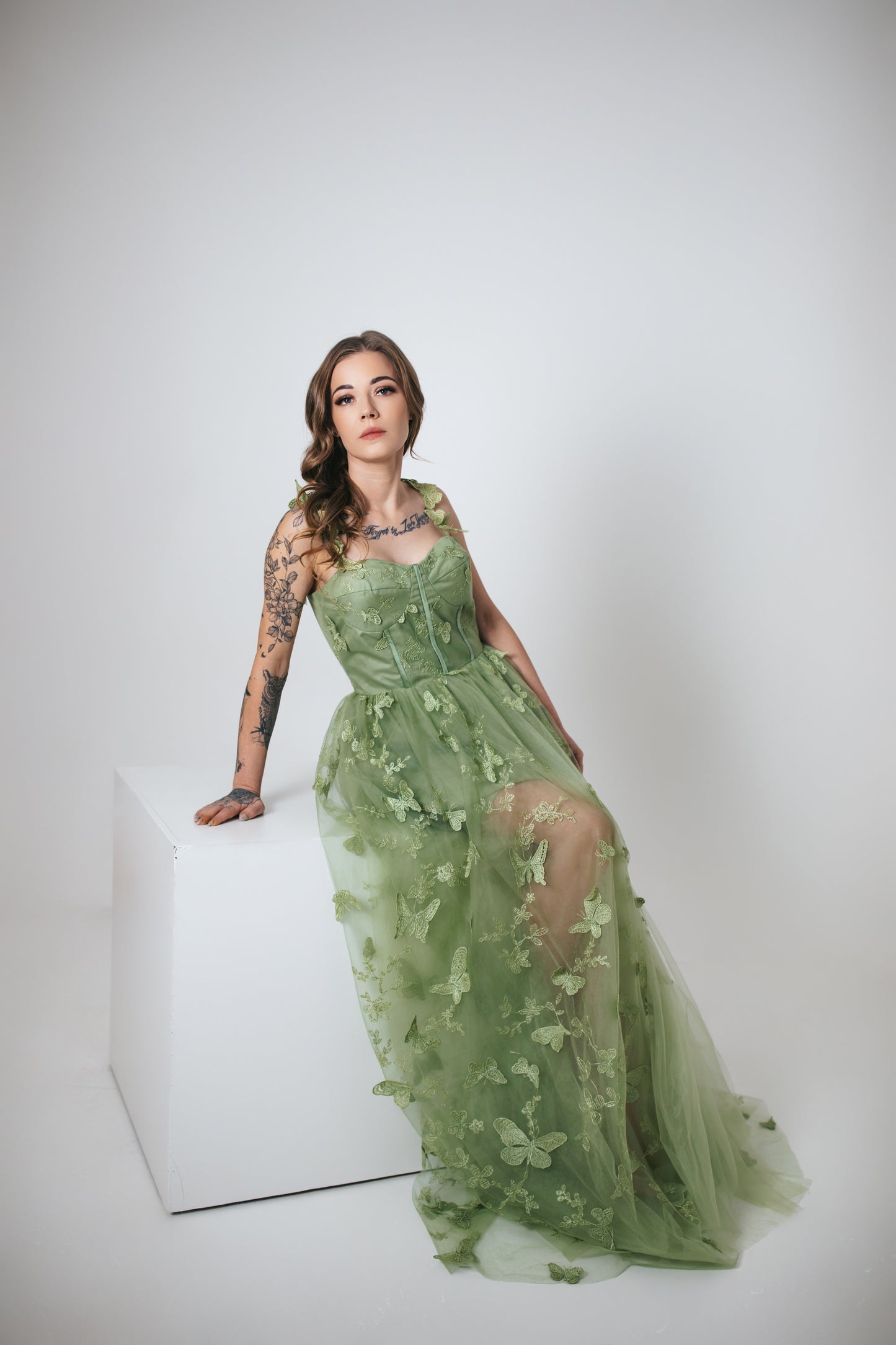 Green Tulle Dress With Butterflies