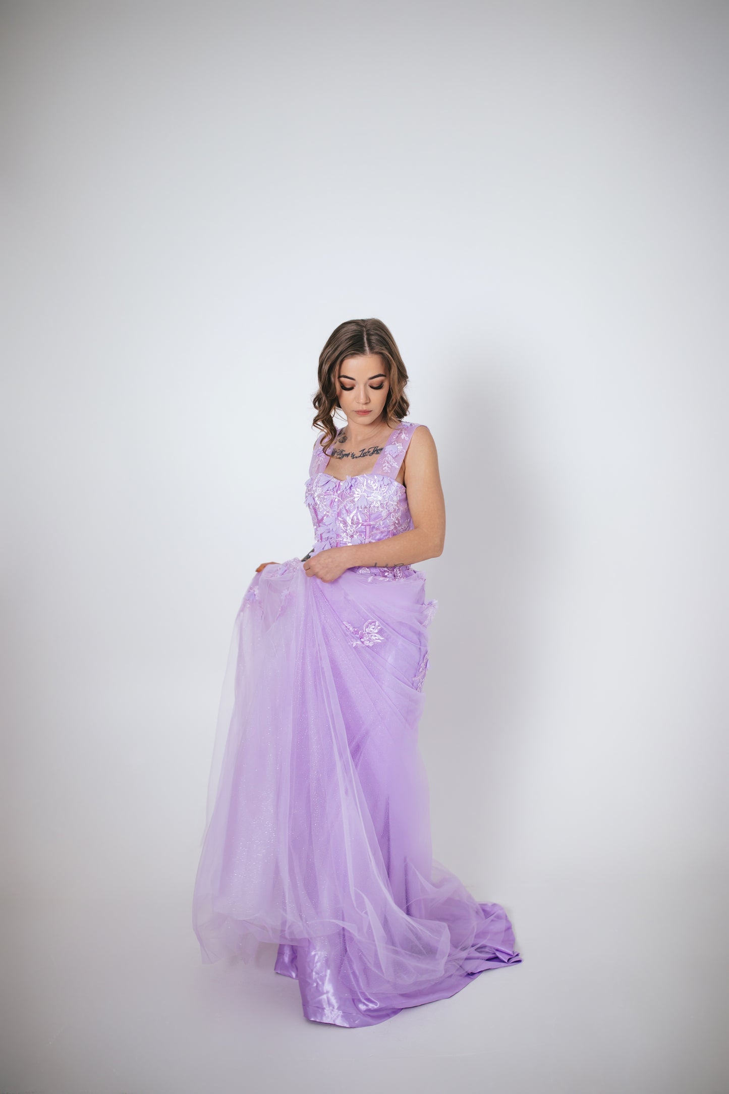 Lilac Gown With Flowers And Glitter