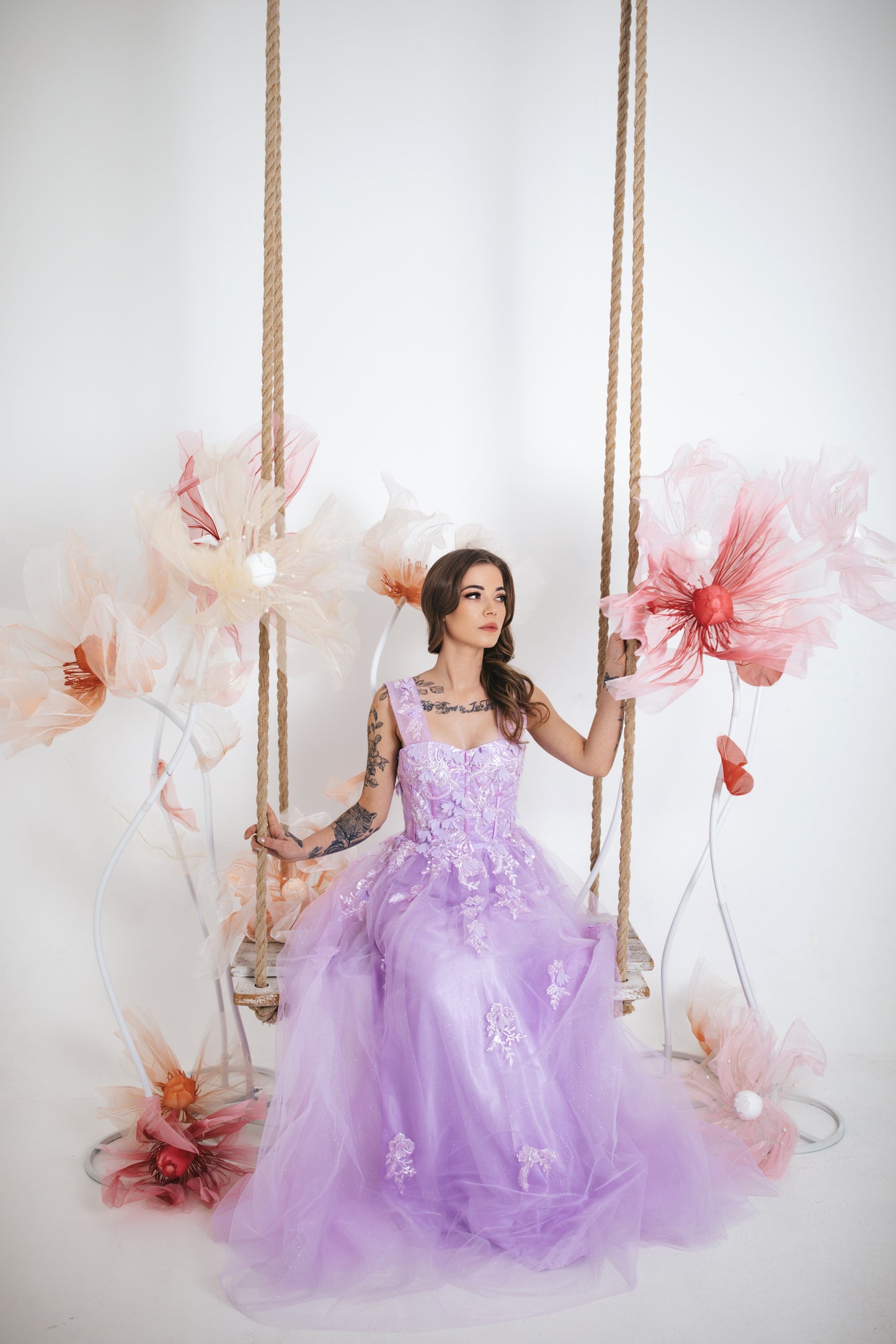 Lilac Gown With Flowers And Glitter