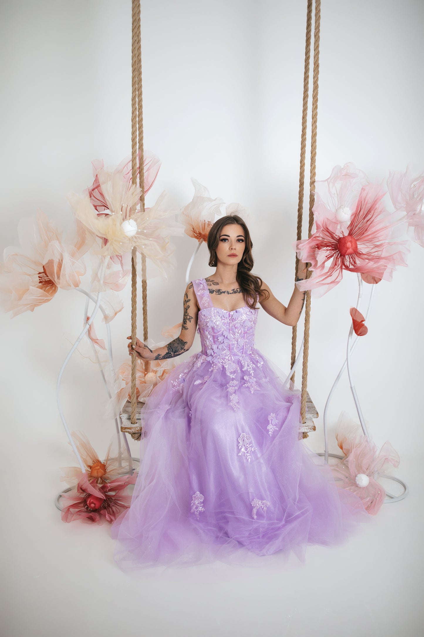 Lilac Gown With Flowers And Glitter