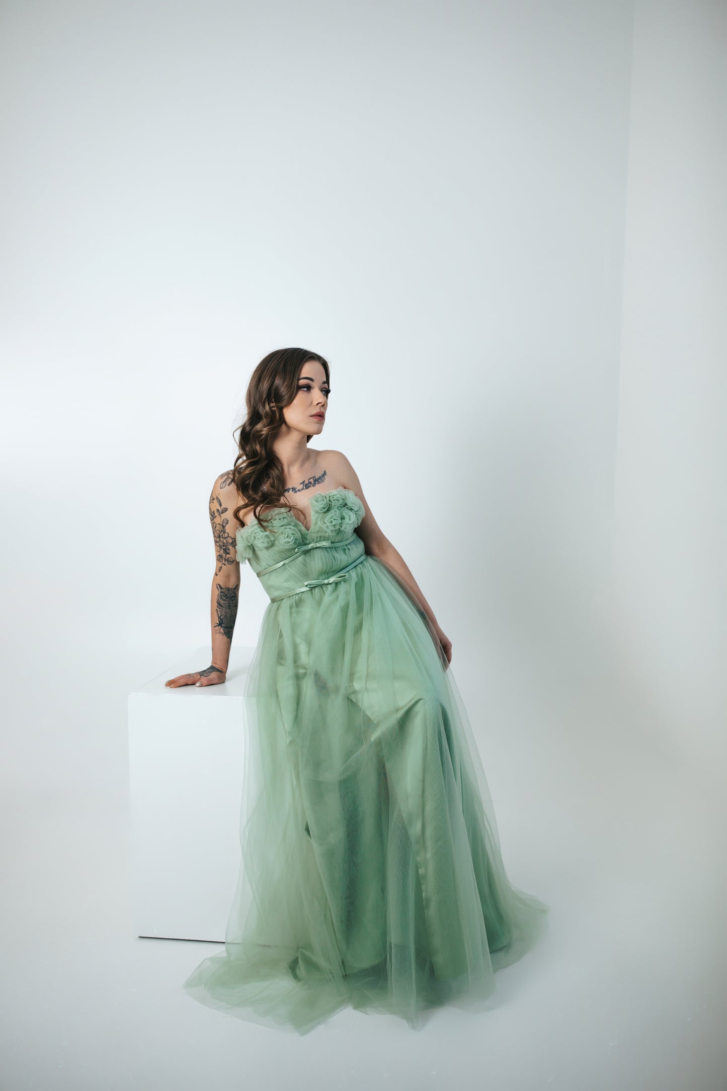 Green Tulle Dress With Flowers