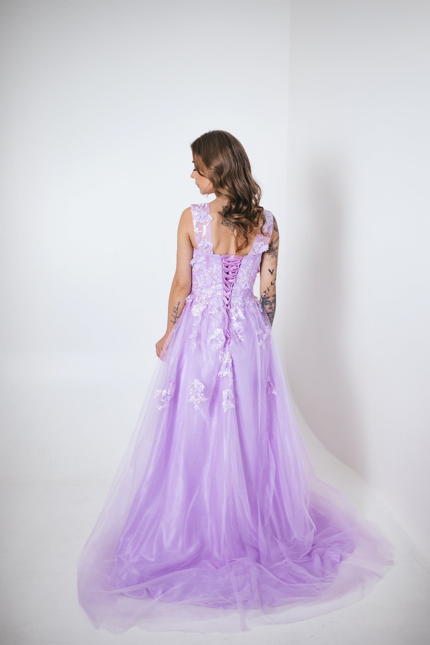 Lilac Gown With Flowers And Glitter