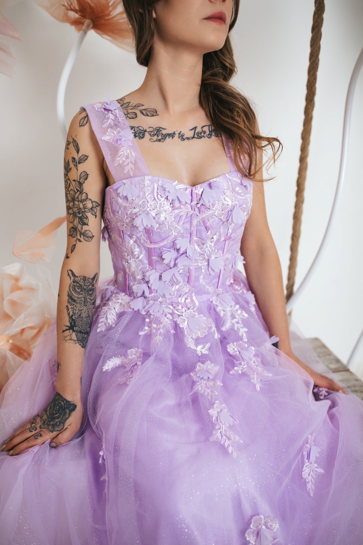 Lilac Gown With Flowers And Glitter