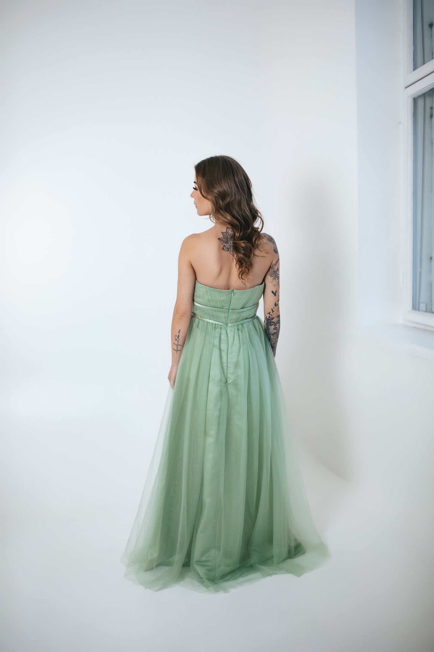 Green Tulle Dress With Flowers