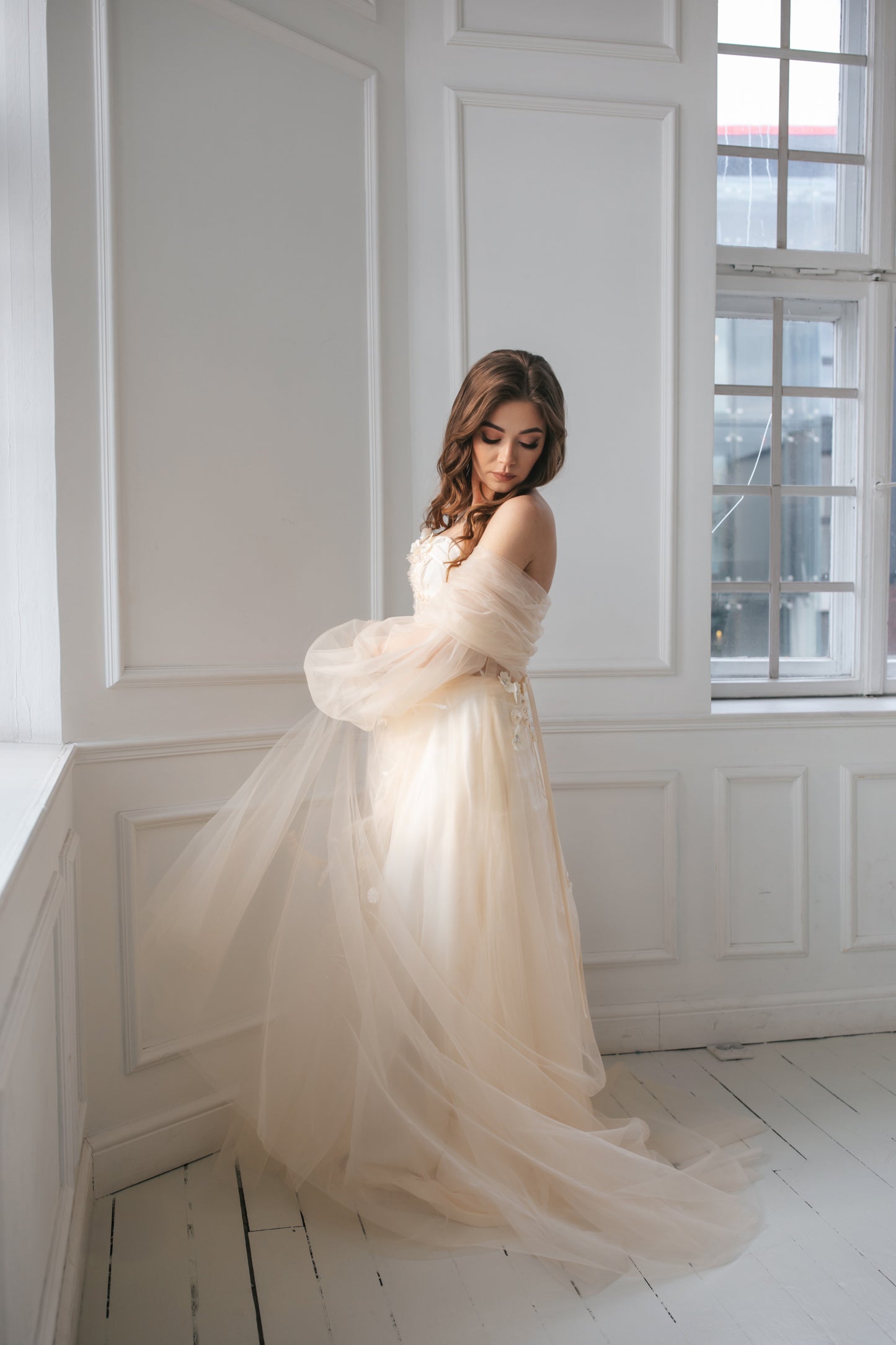 Romantic Champagne Gown With Flowers