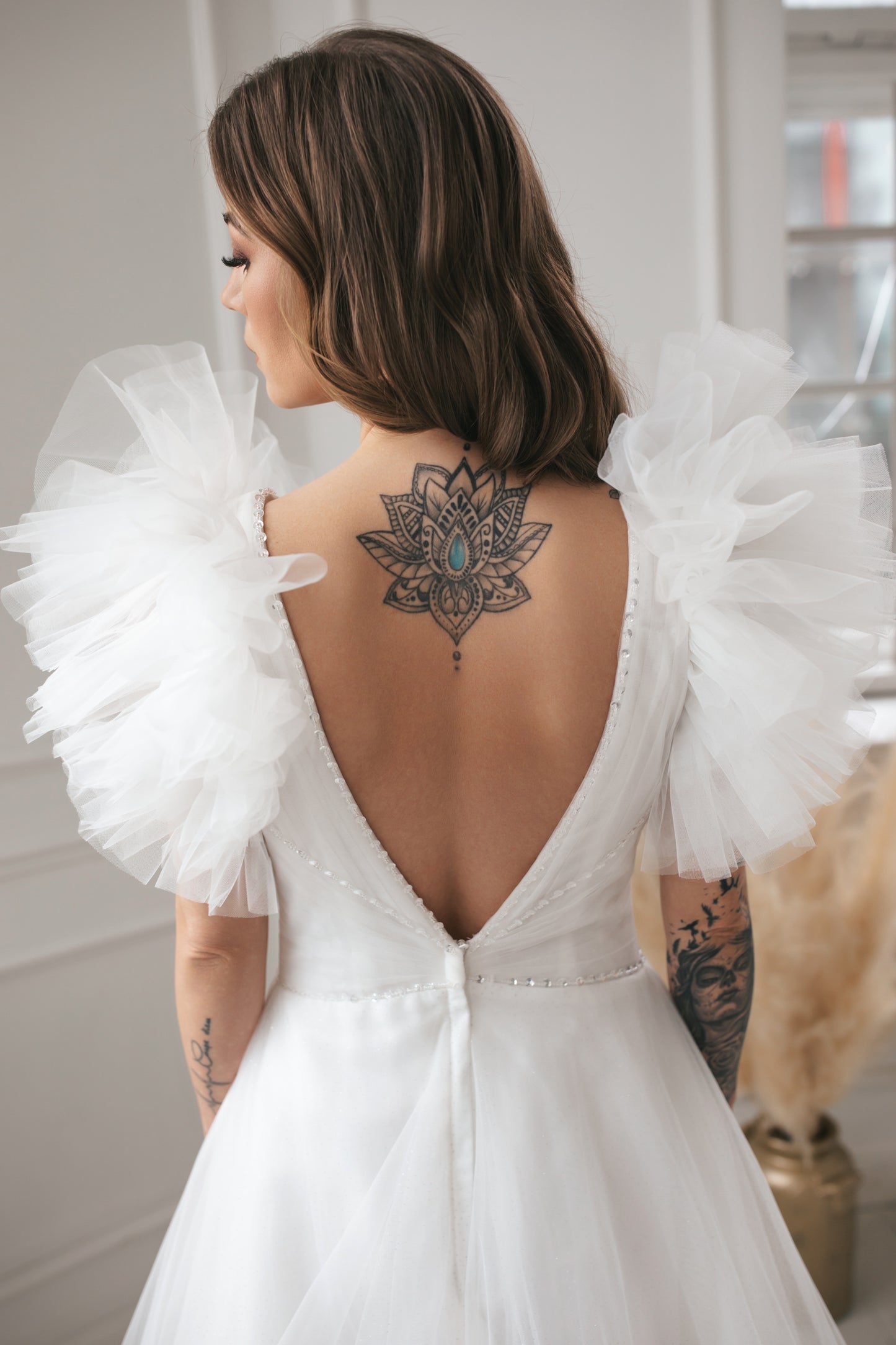 Ruffled Wedding Gown With 3D Flowers