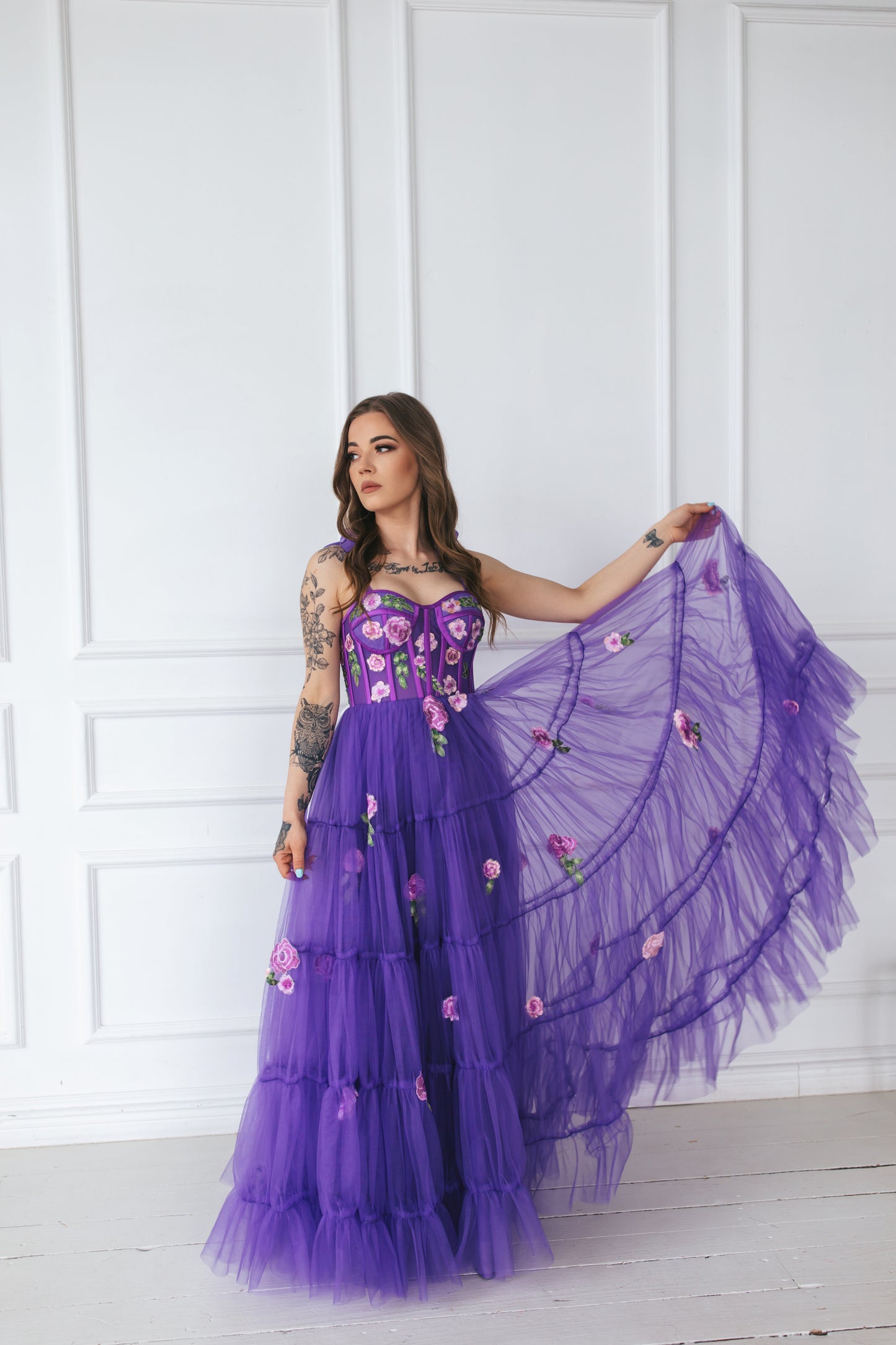 Violet Gown With Flowers