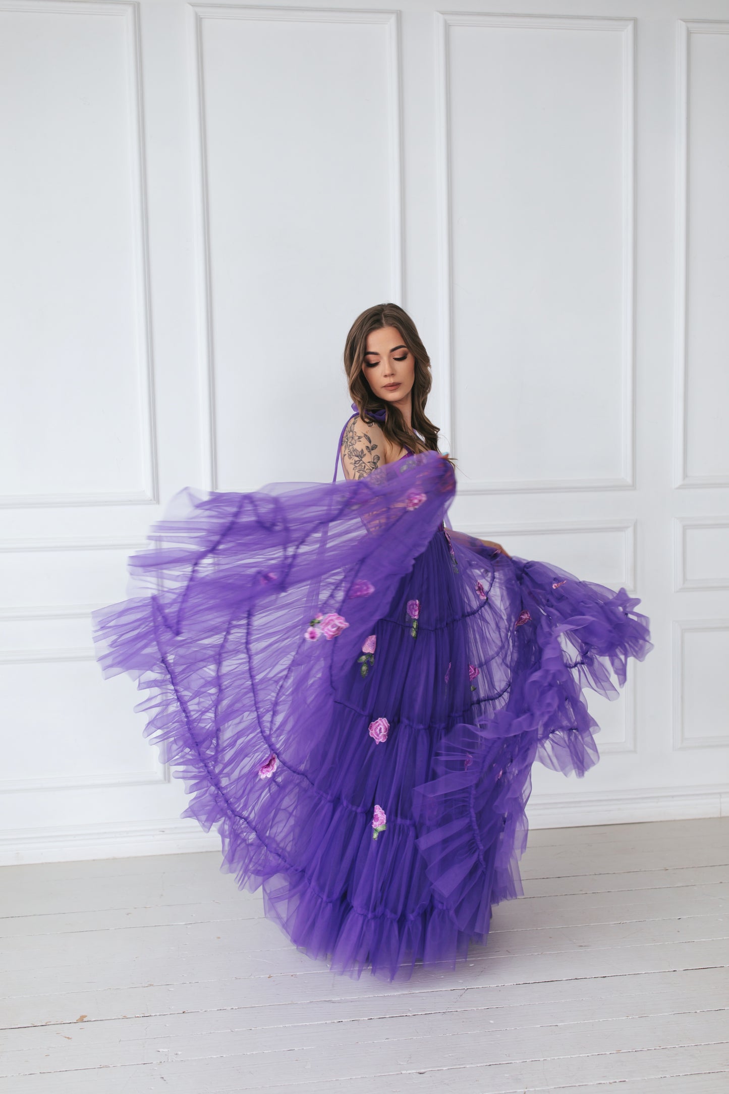 Violet Gown With Flowers