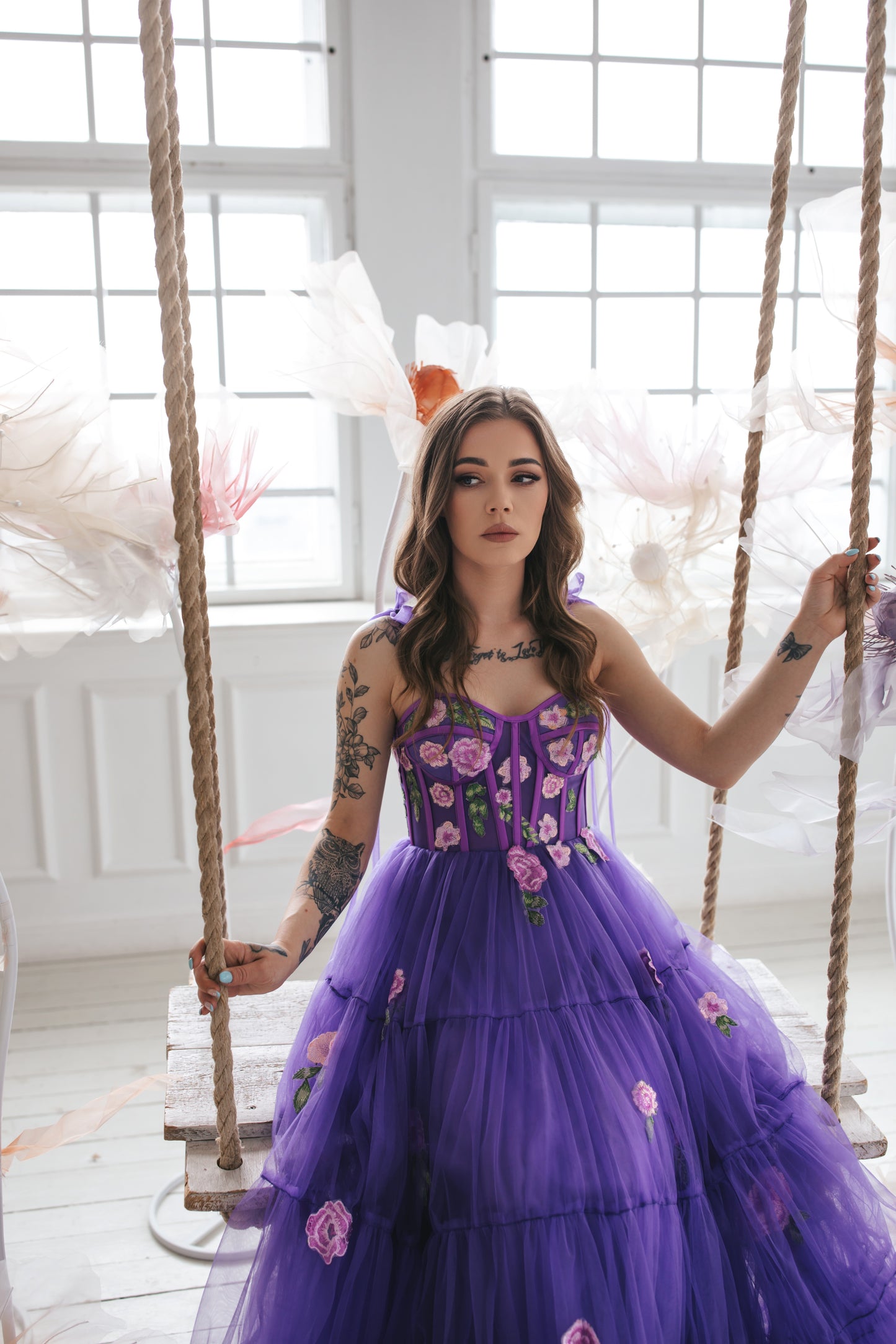 Violet Gown With Flowers
