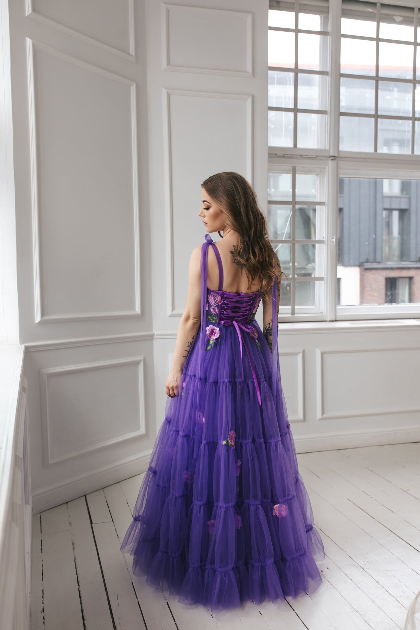 Violet Gown With Flowers