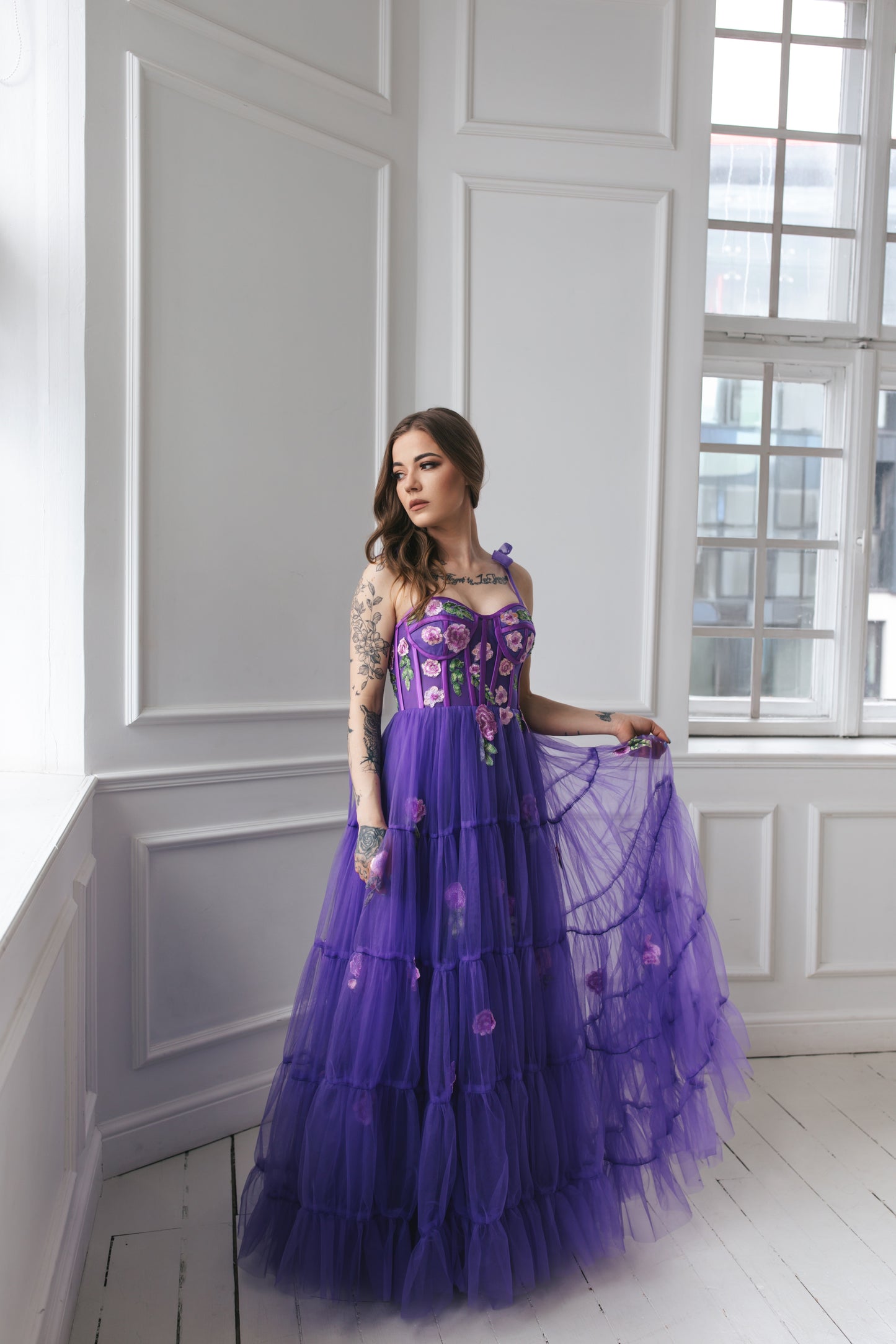 Violet Gown With Flowers