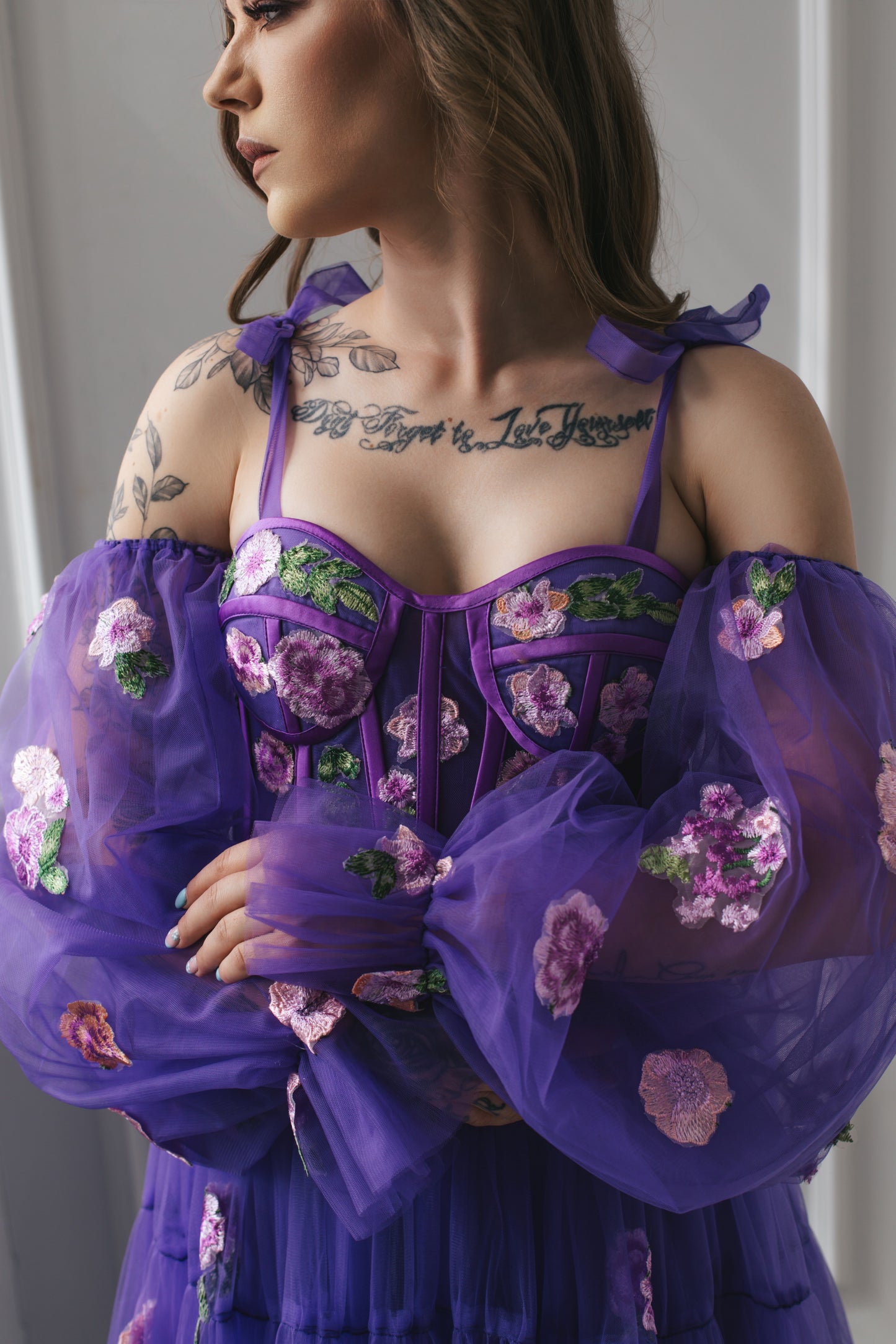 Violet Gown With Flowers