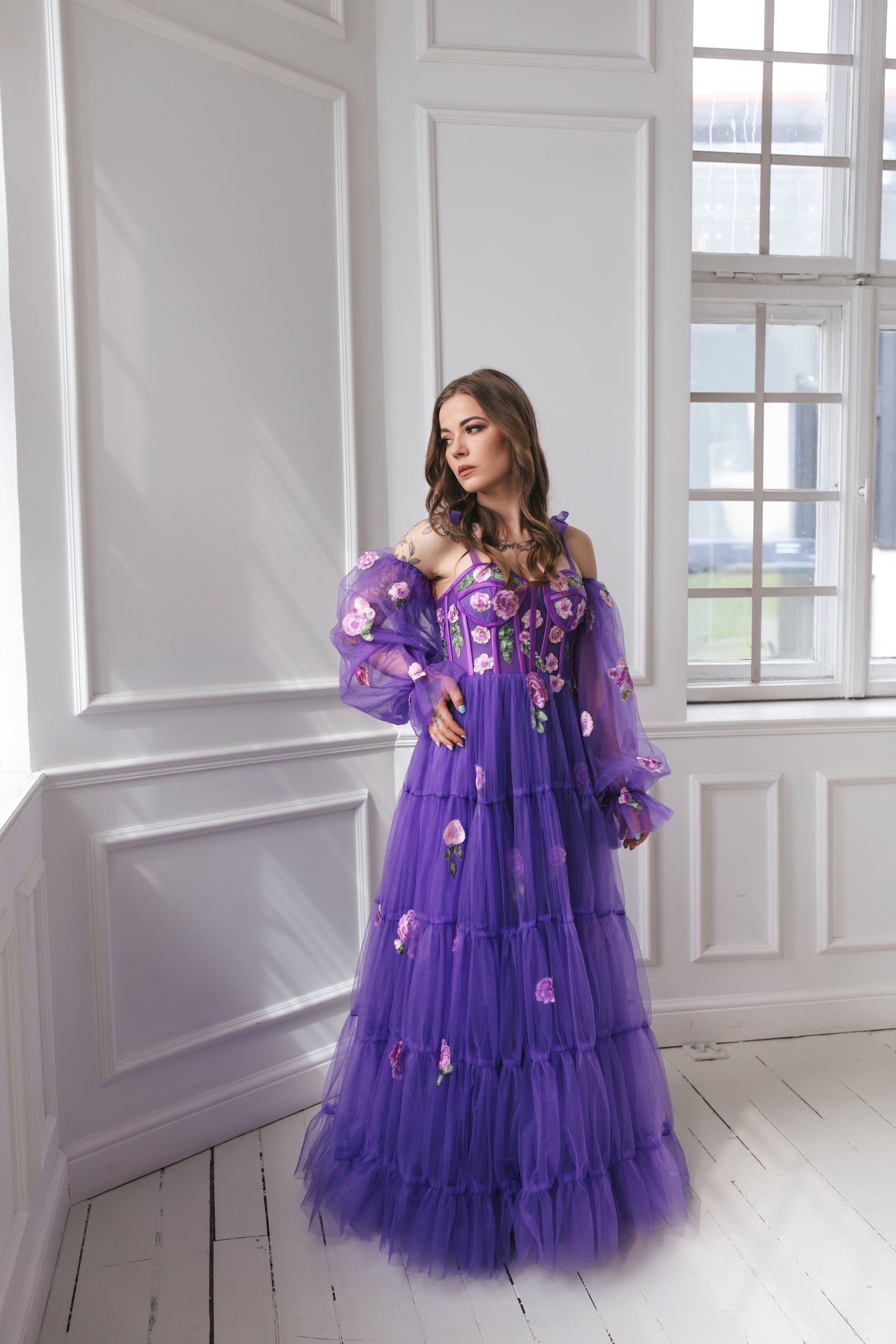 Violet Gown With Flowers