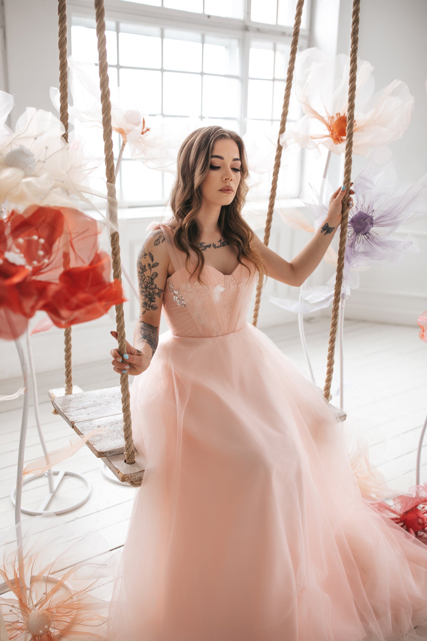 Glittery Blush Pink Gown With Bow Ties
