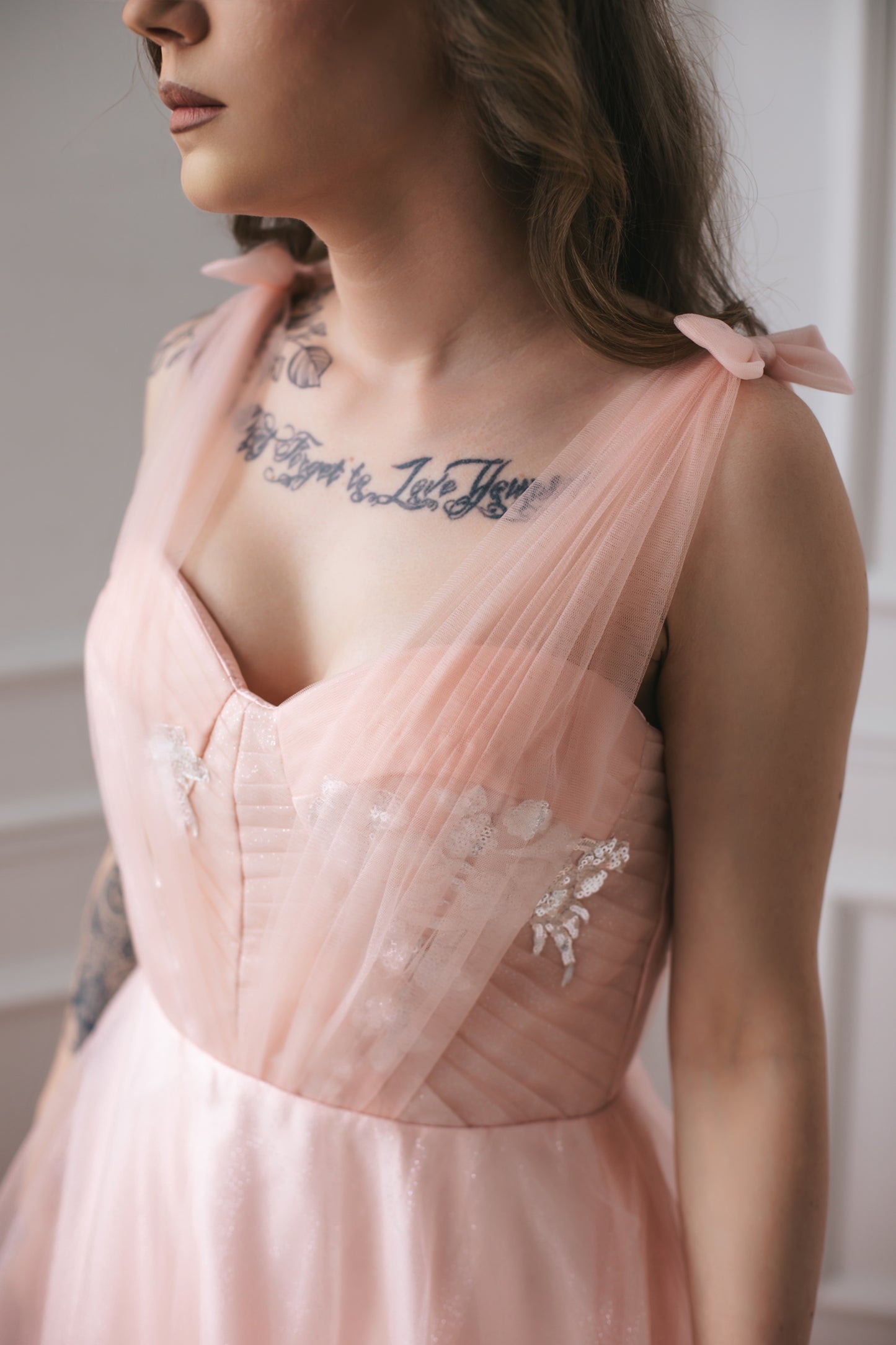 Glittery Blush Pink Gown With Bow Ties