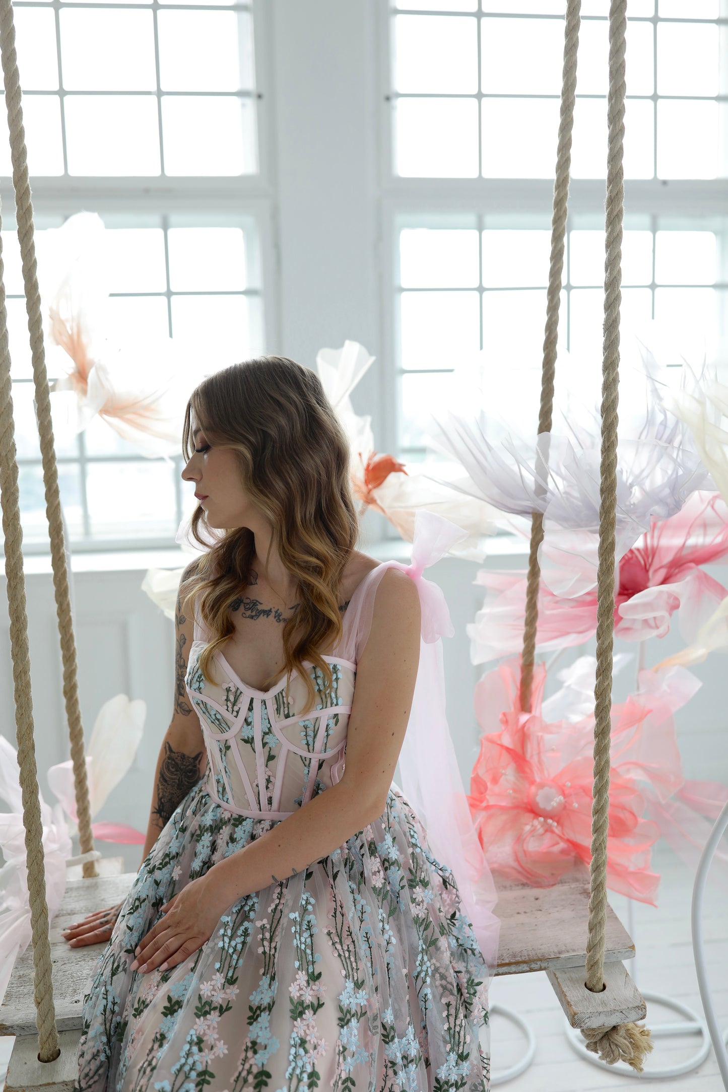 Floral Gown With Bow Ties