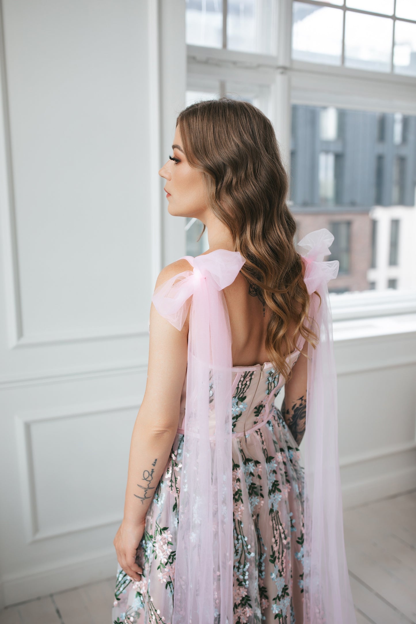 Floral Gown With Bow Ties
