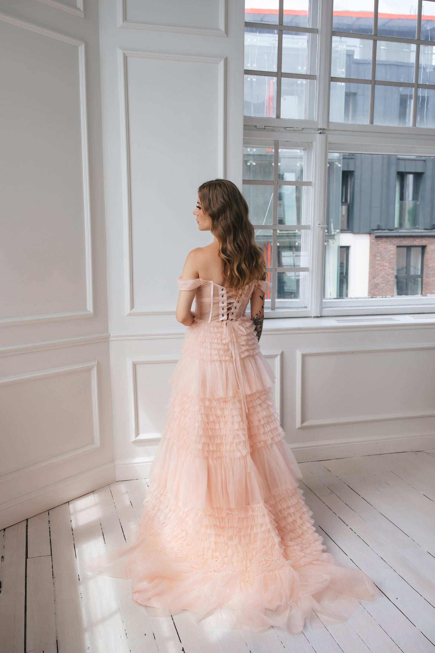 Romantic Tulle Gown With Ruffles