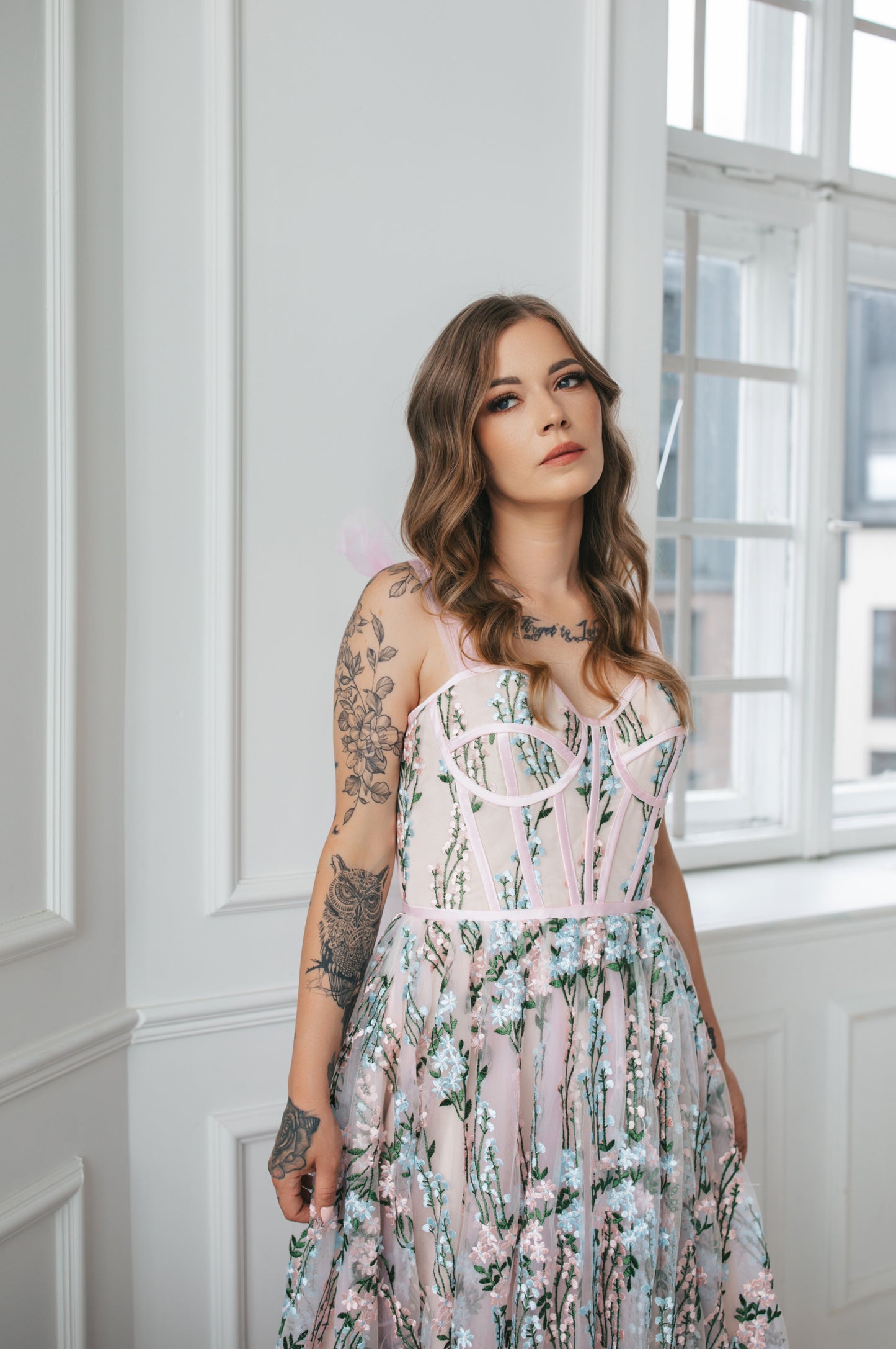 Floral Gown With Bow Ties