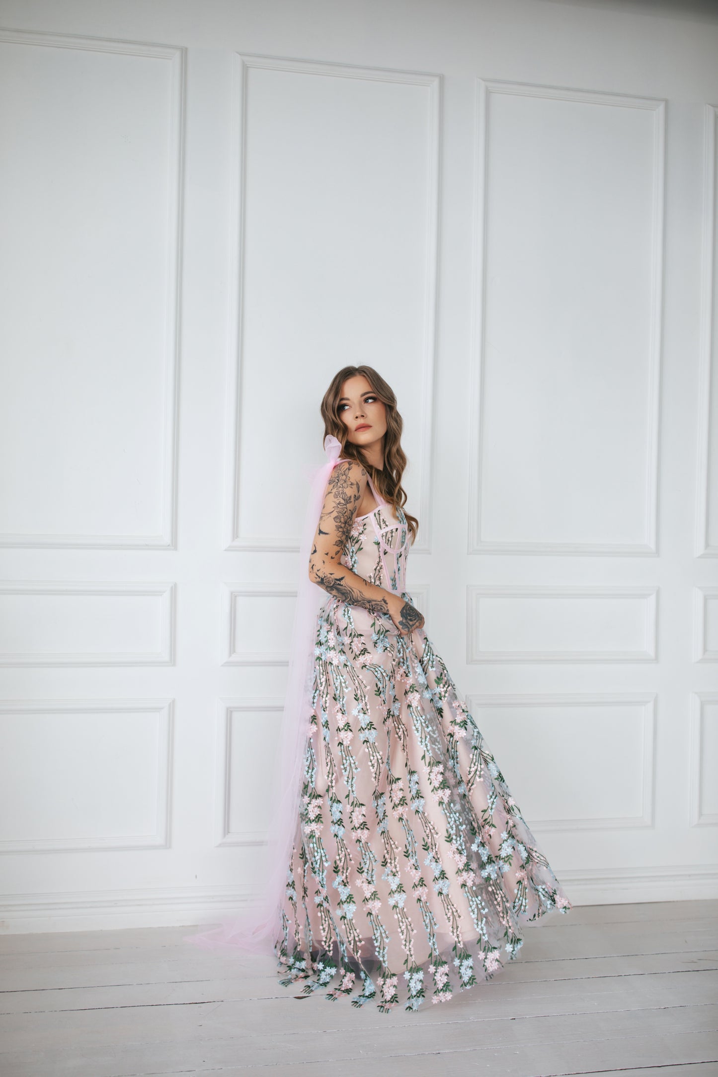 Floral Gown With Bow Ties
