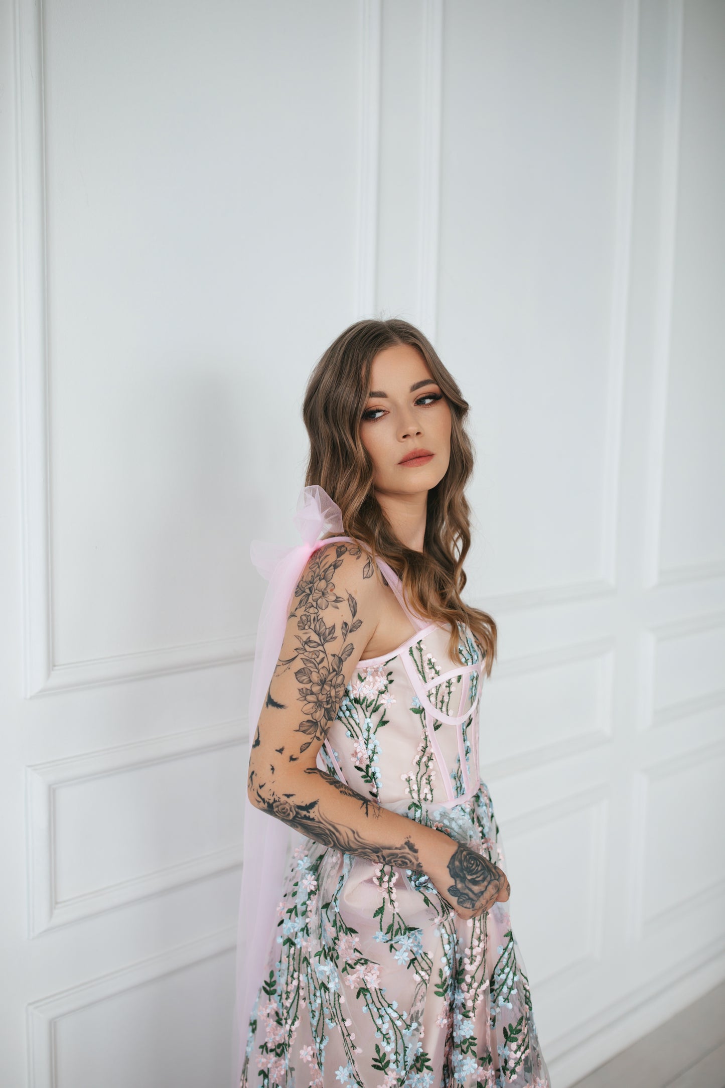 Floral Gown With Bow Ties
