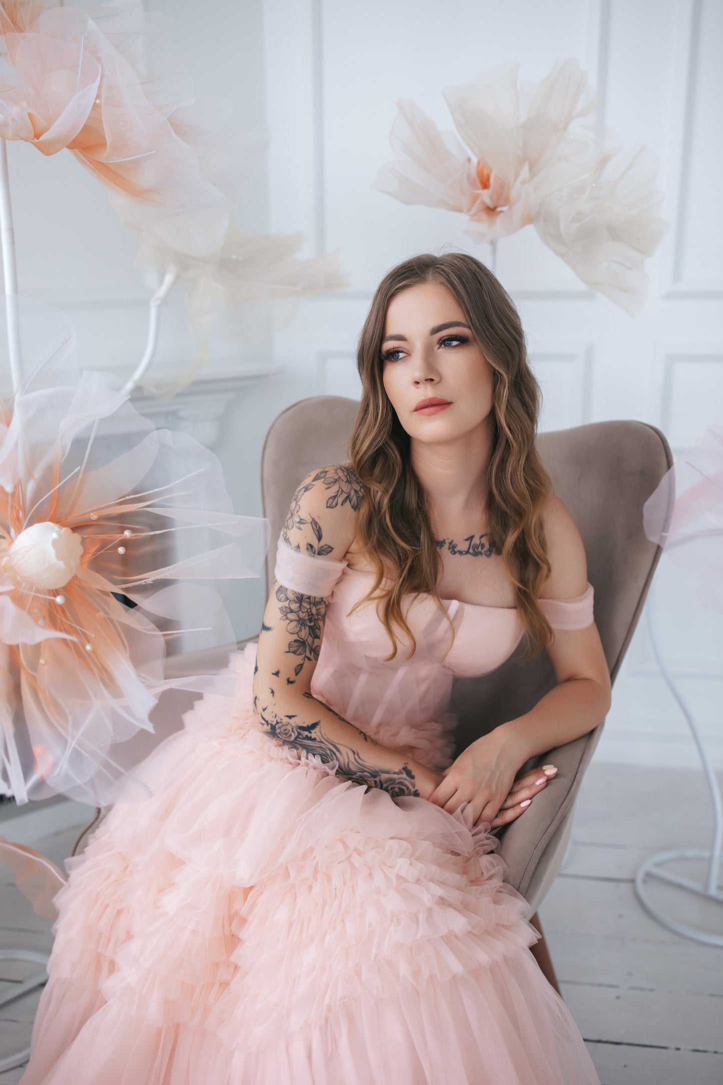 Romantic Tulle Gown With Ruffles