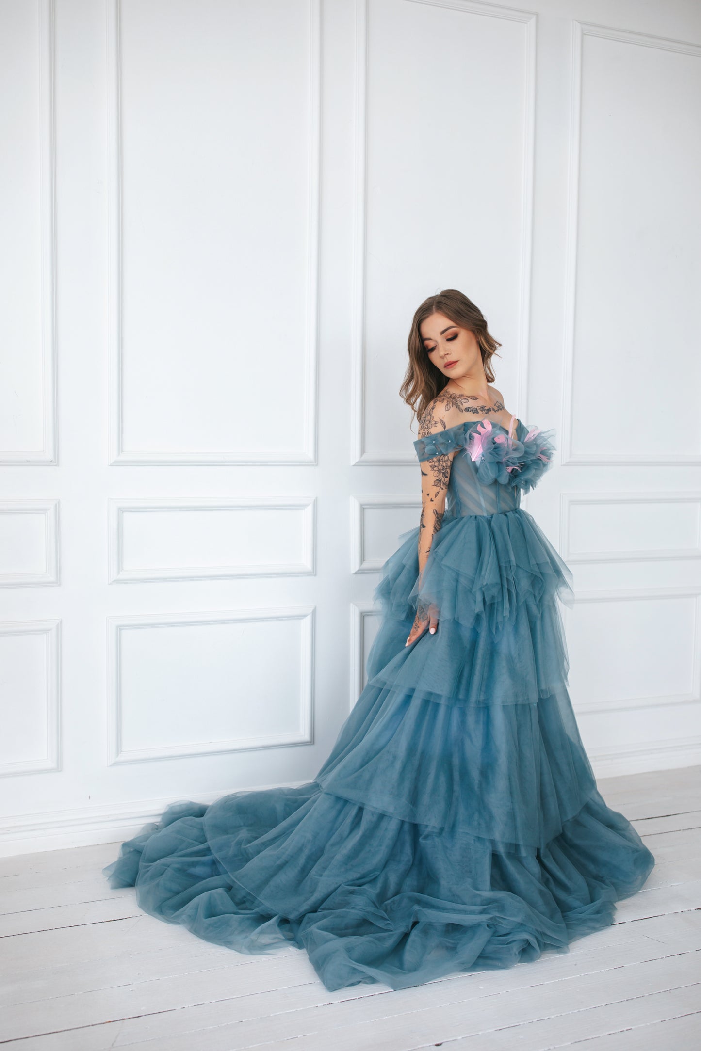 Dusty Blue Tulle Gown