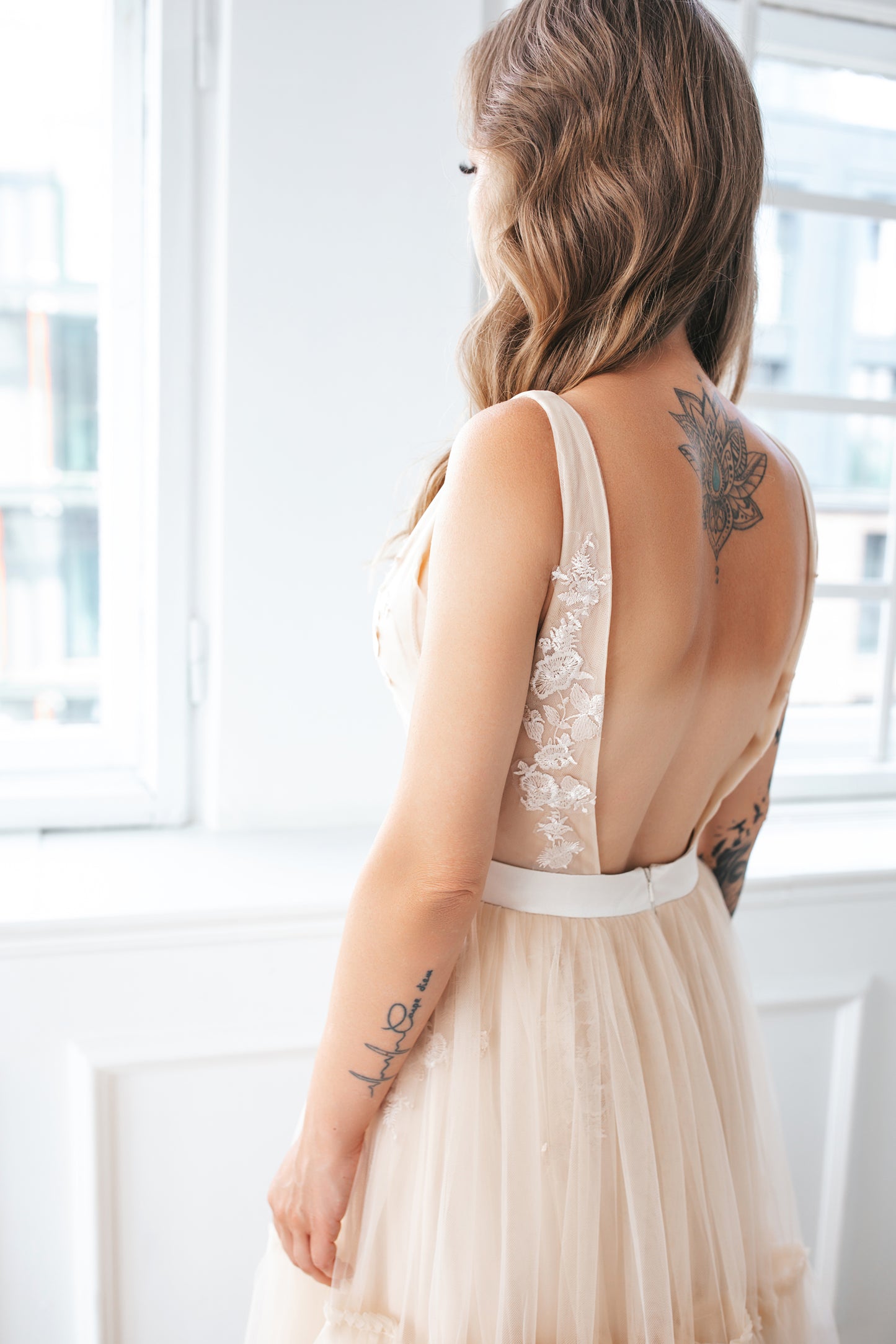 Bohemian Champagne Wedding Gown