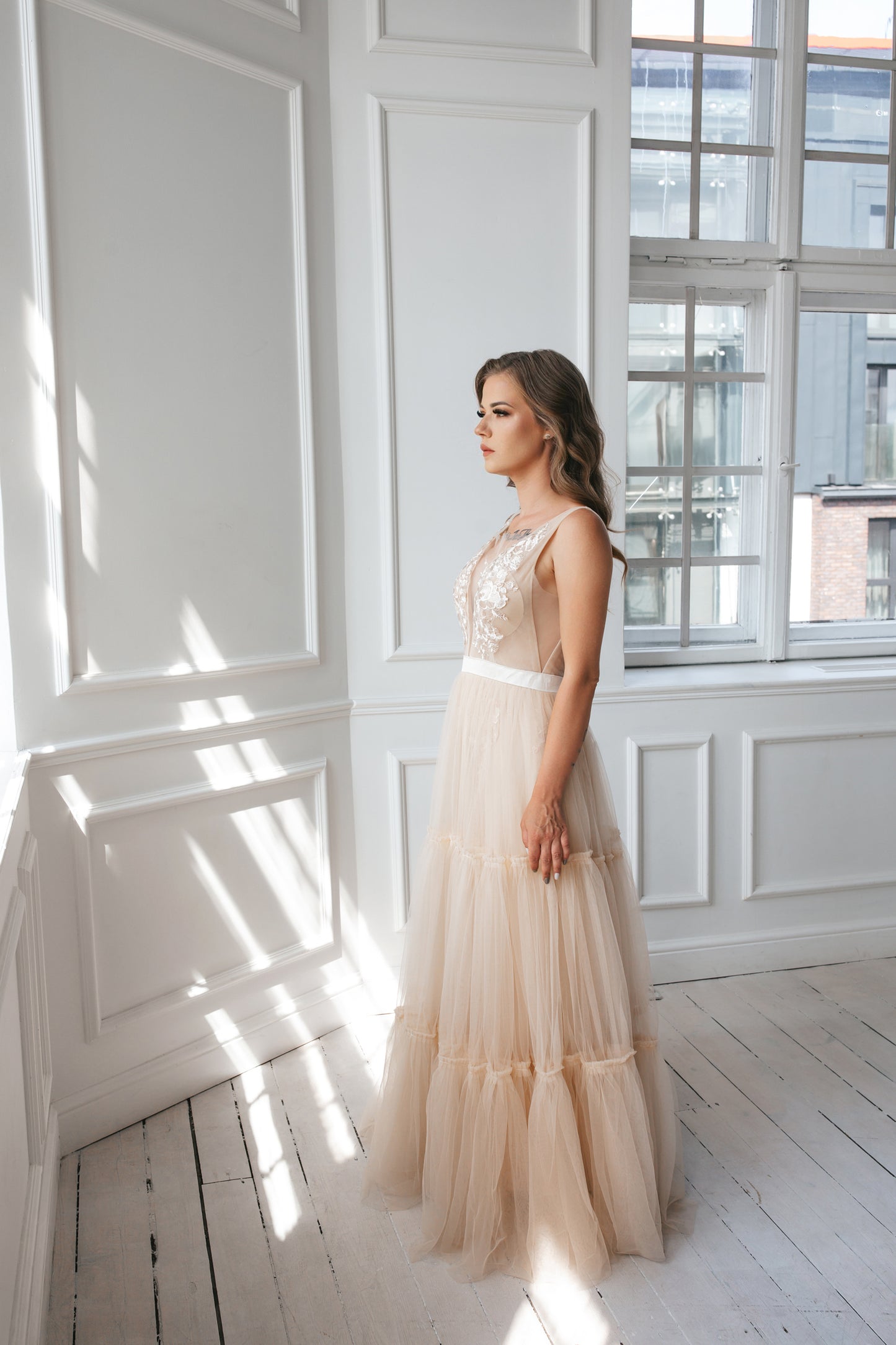 Bohemian Champagne Wedding Gown