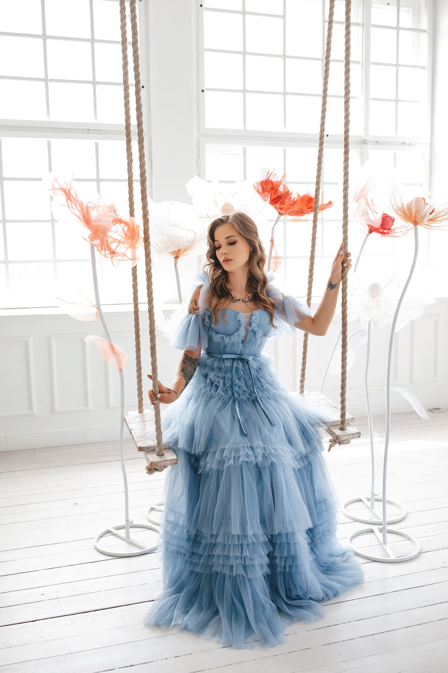 Dusty Blue Tulle Gown