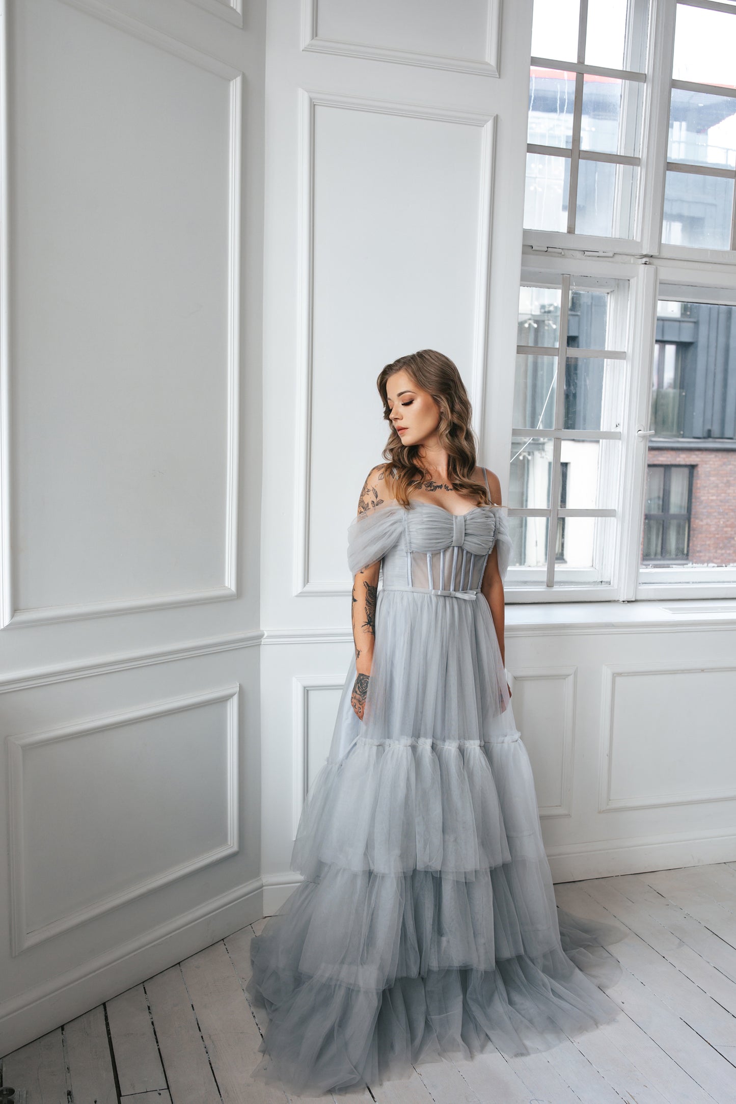 Light Grey Tulle Gown