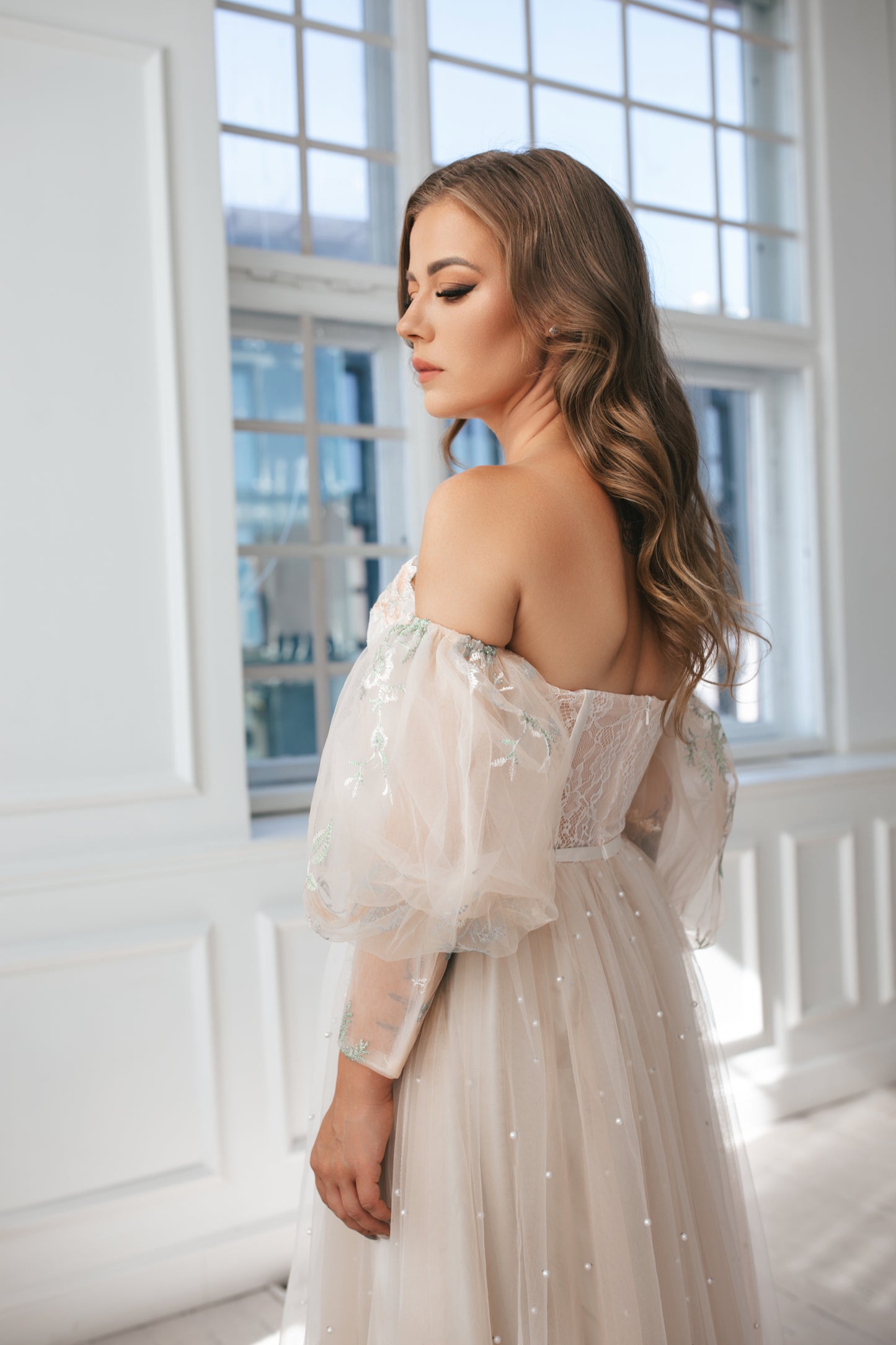 Champagne Gown With Pearls