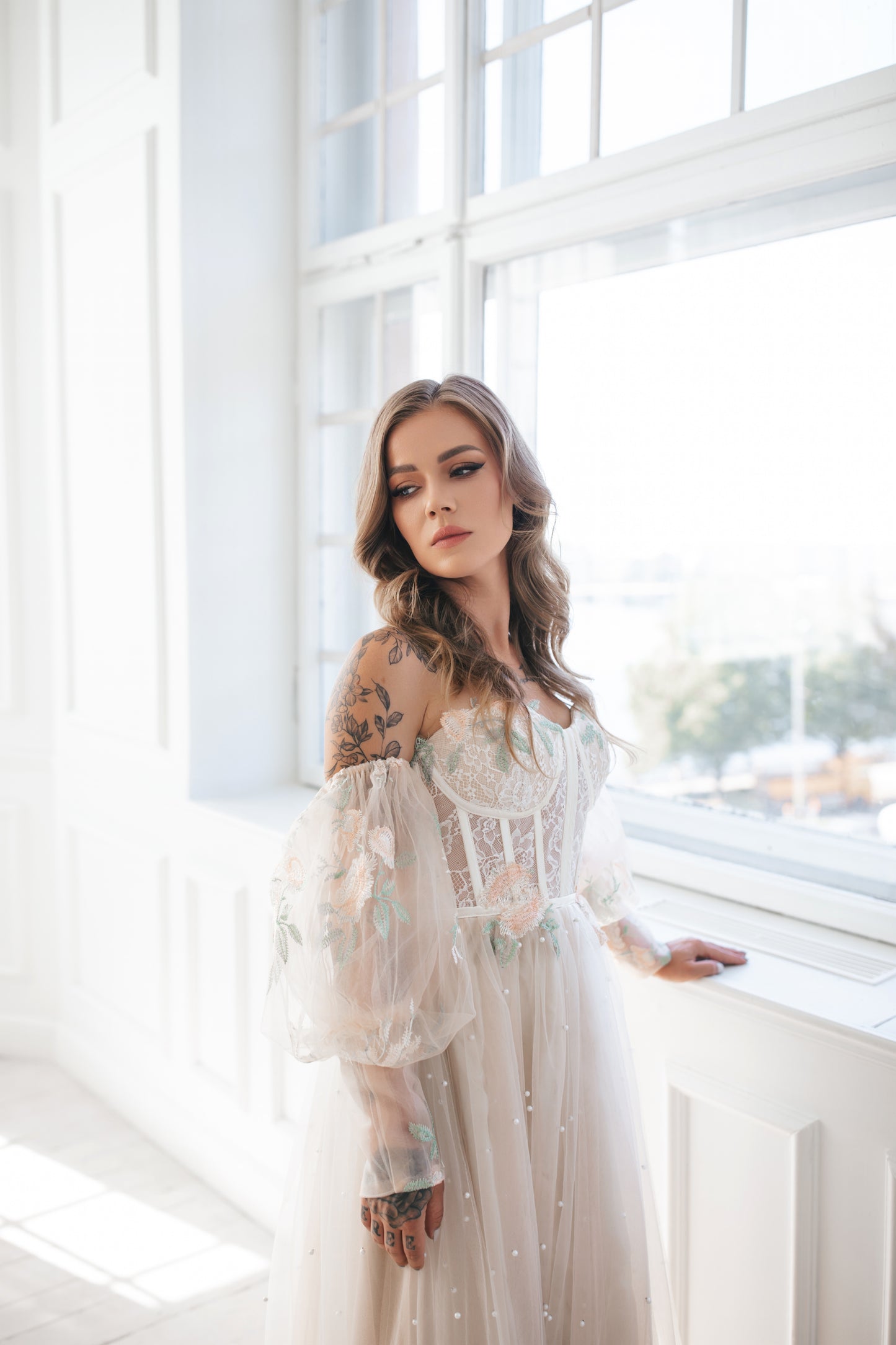 Champagne Gown With Pearls