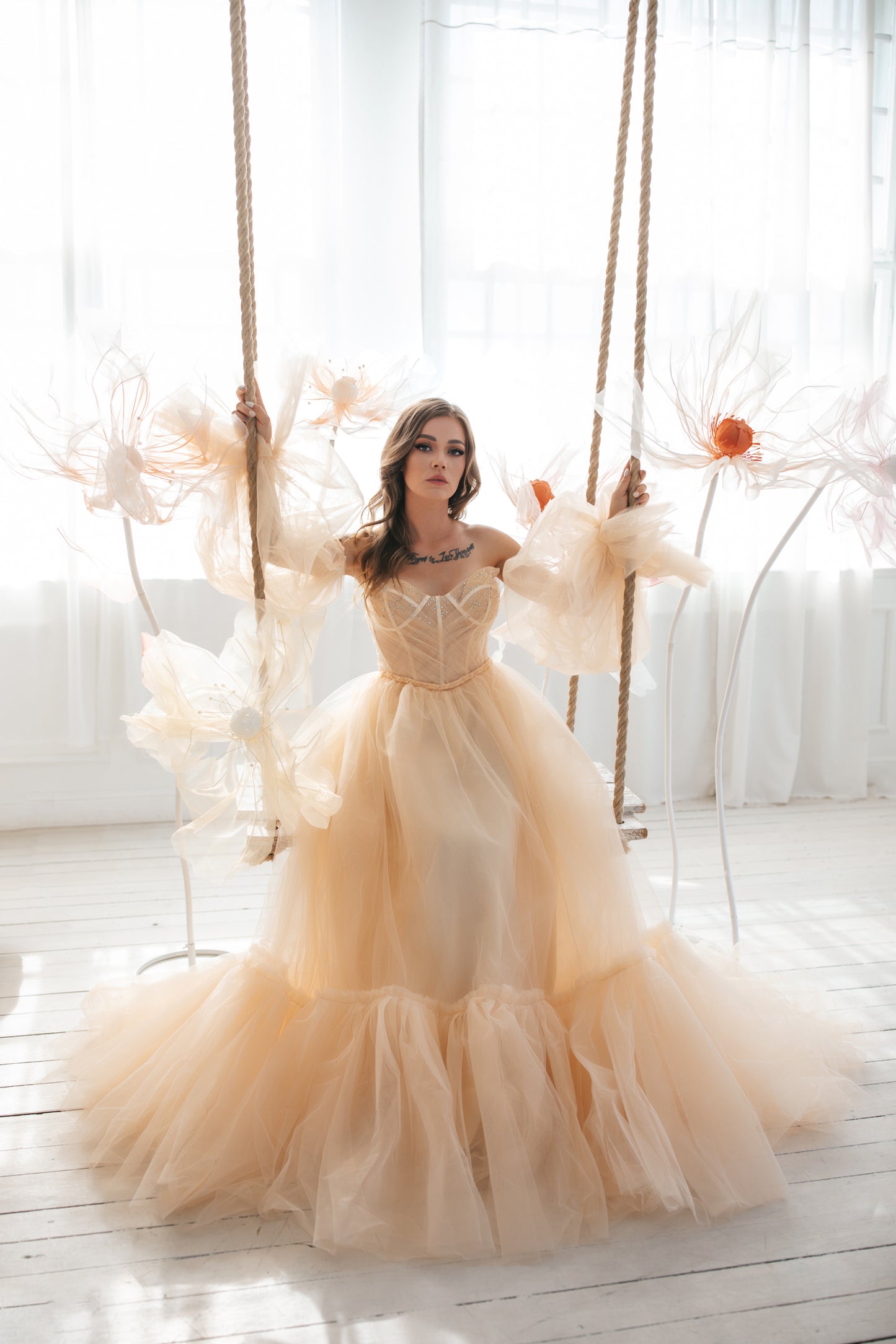 Vintage Champagne Tulle Gown