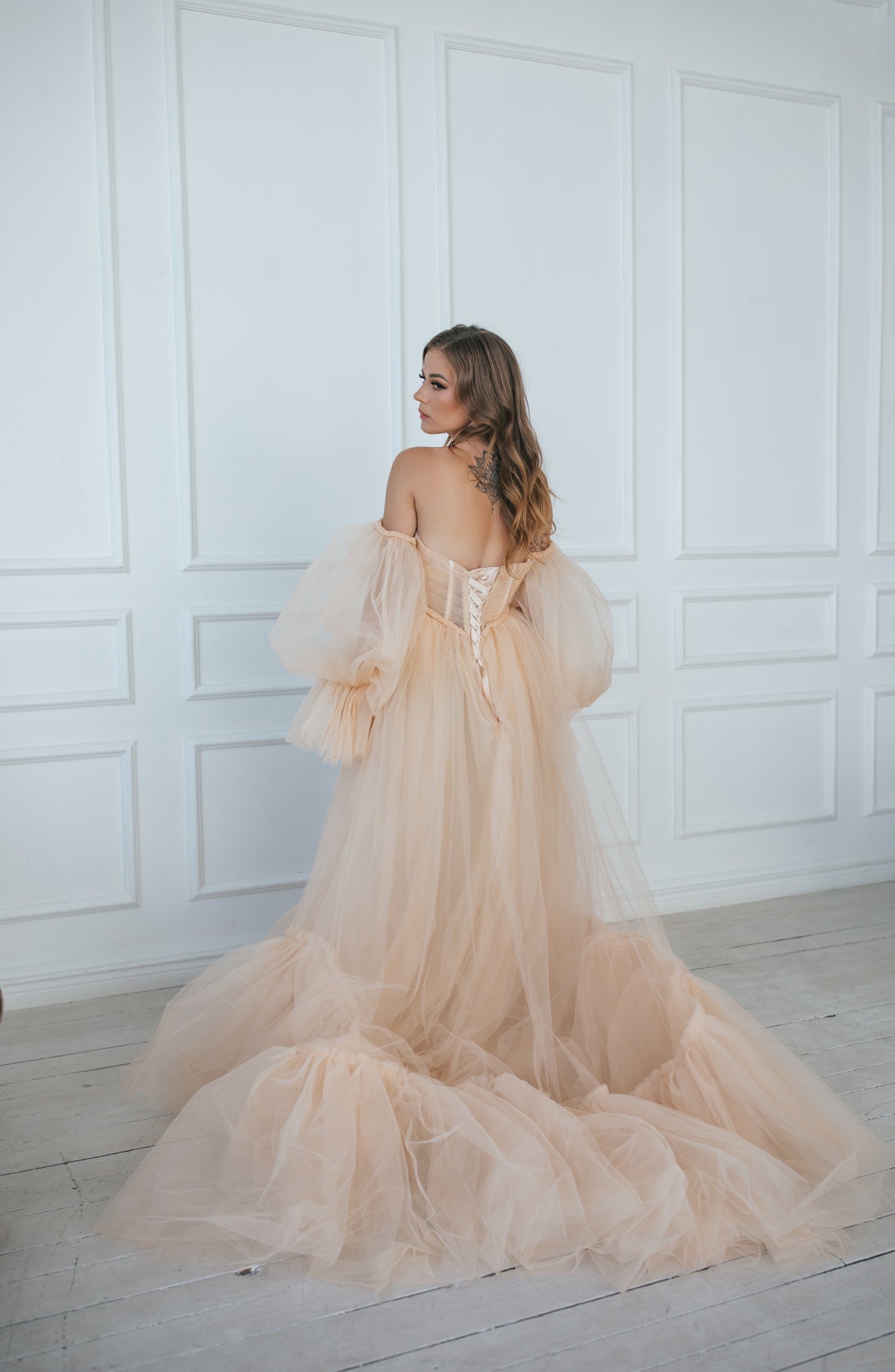 Vintage Champagne Tulle Gown