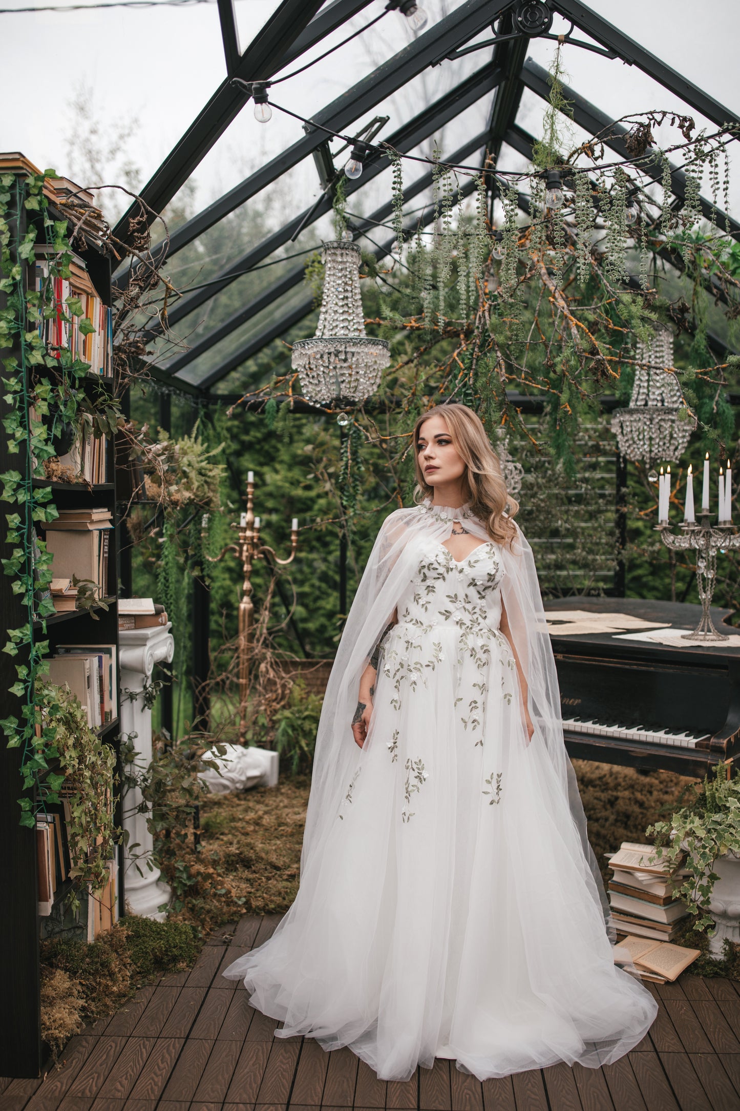 Floral Gown With Cape