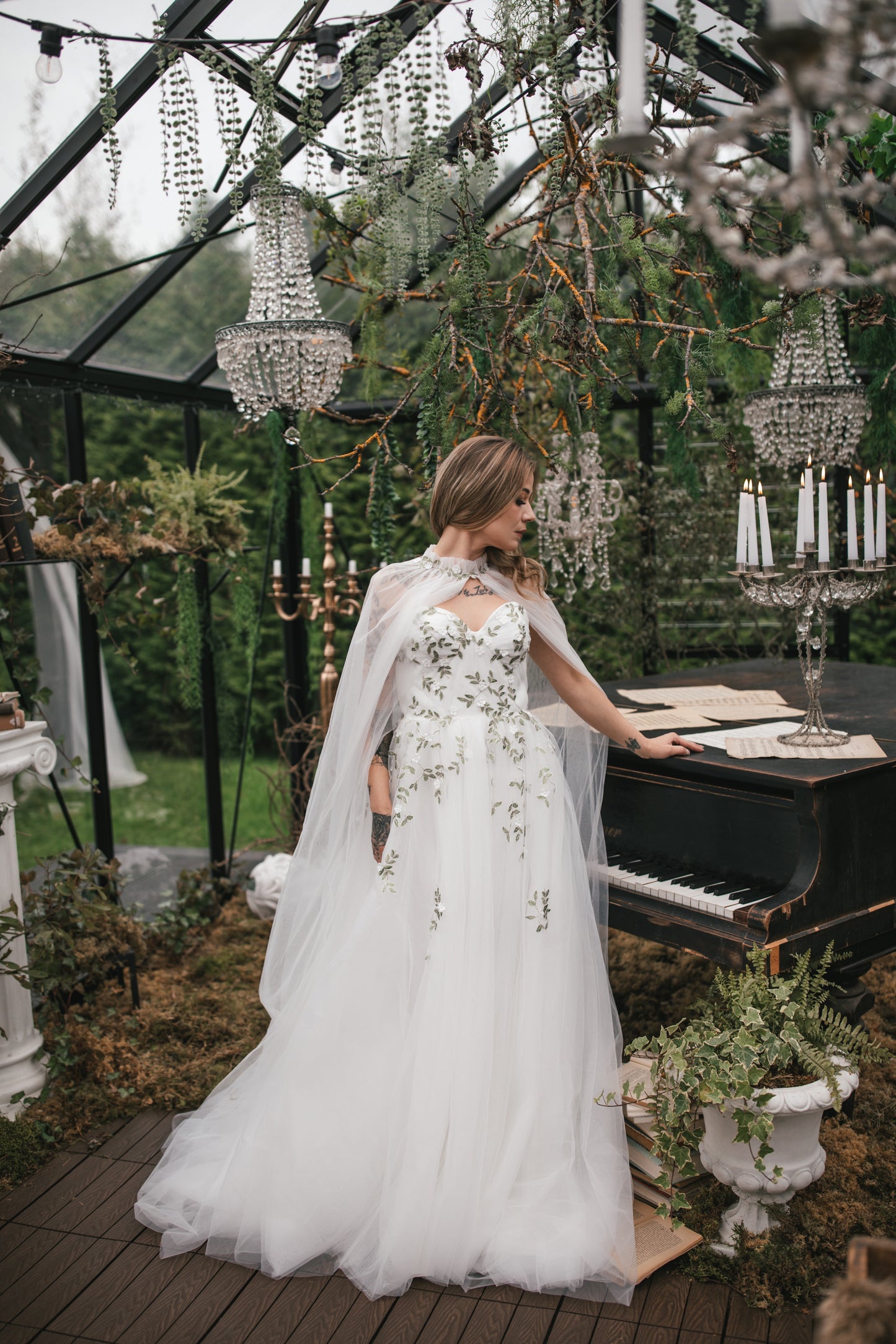 Floral Gown With Cape