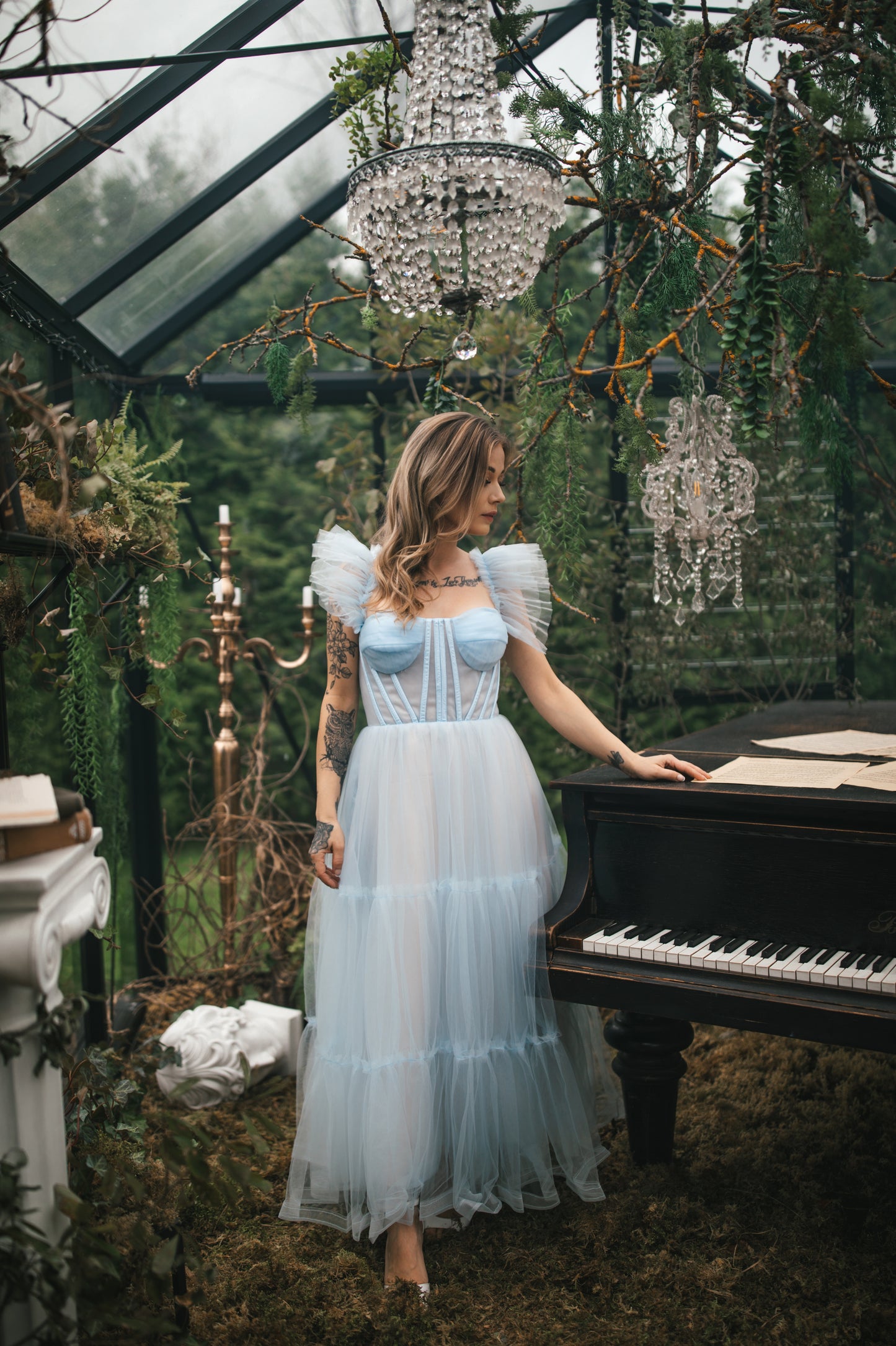 Blue midi dress with ruffles