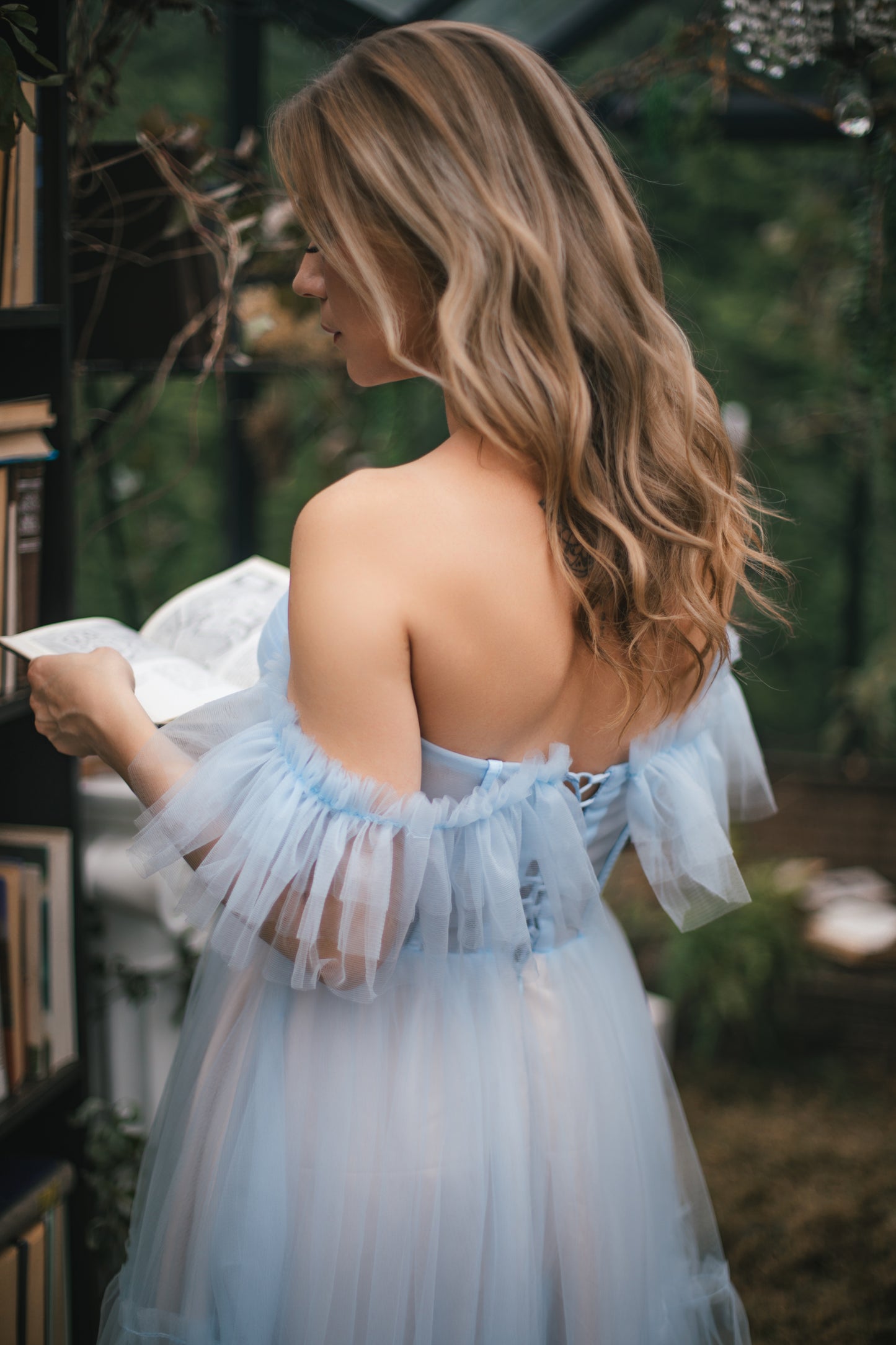 Blue midi dress with ruffles