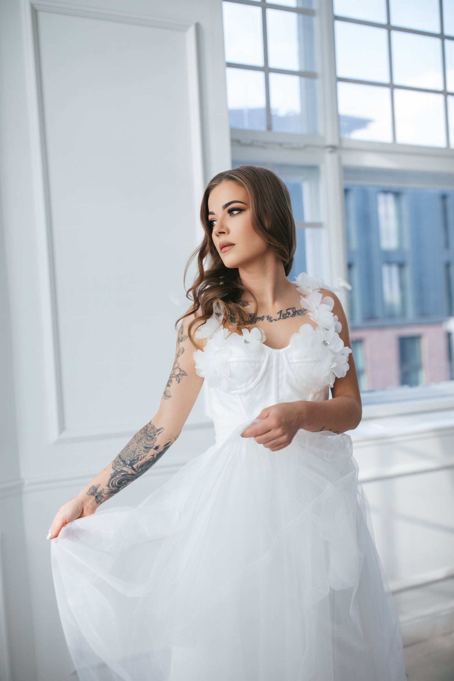 White Midi Dress With Flowers