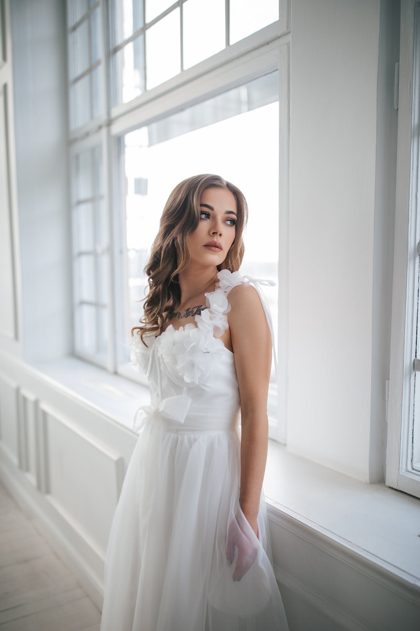White Midi Dress With Flowers