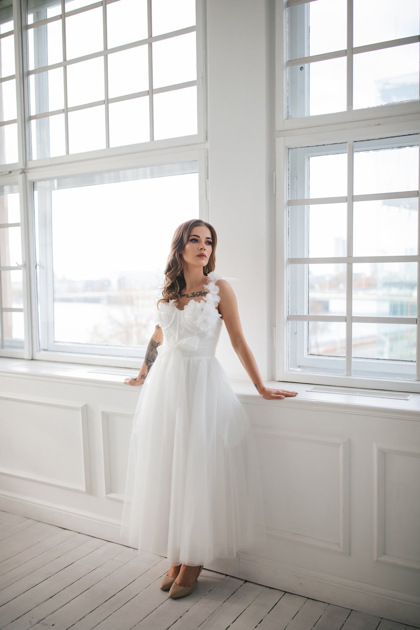 White Midi Dress With Flowers