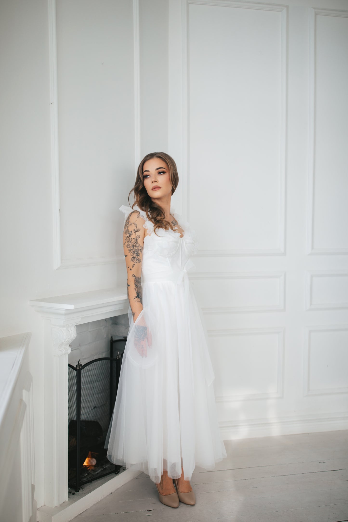 White Midi Dress With Flowers