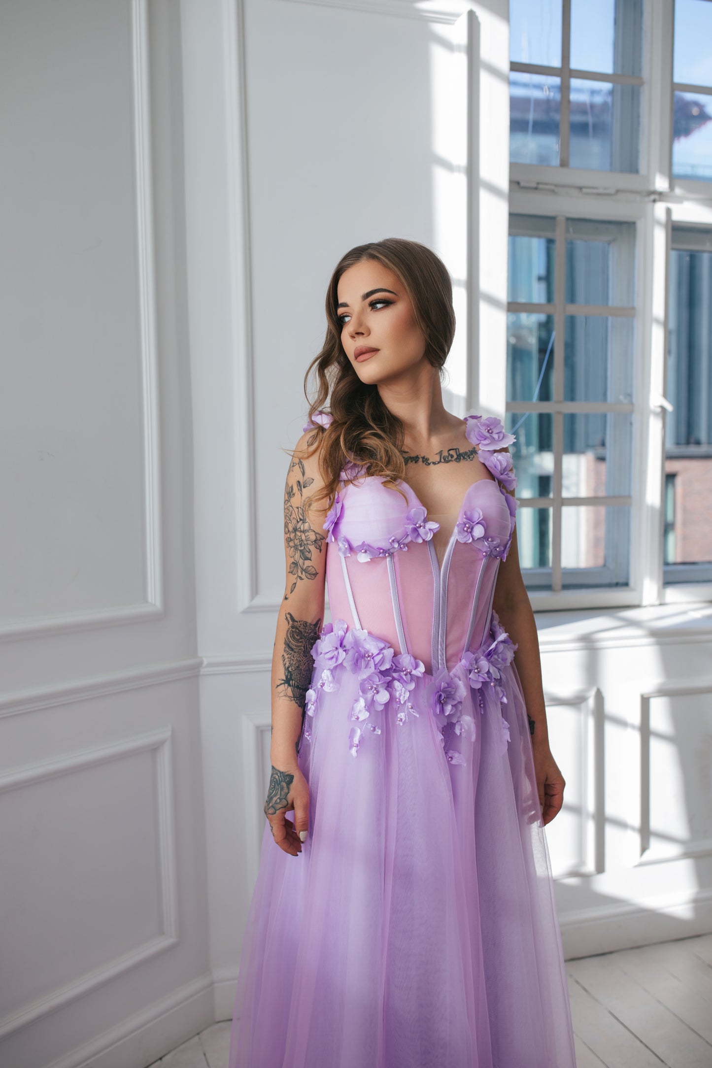 Purple Midi Dress With Flowers